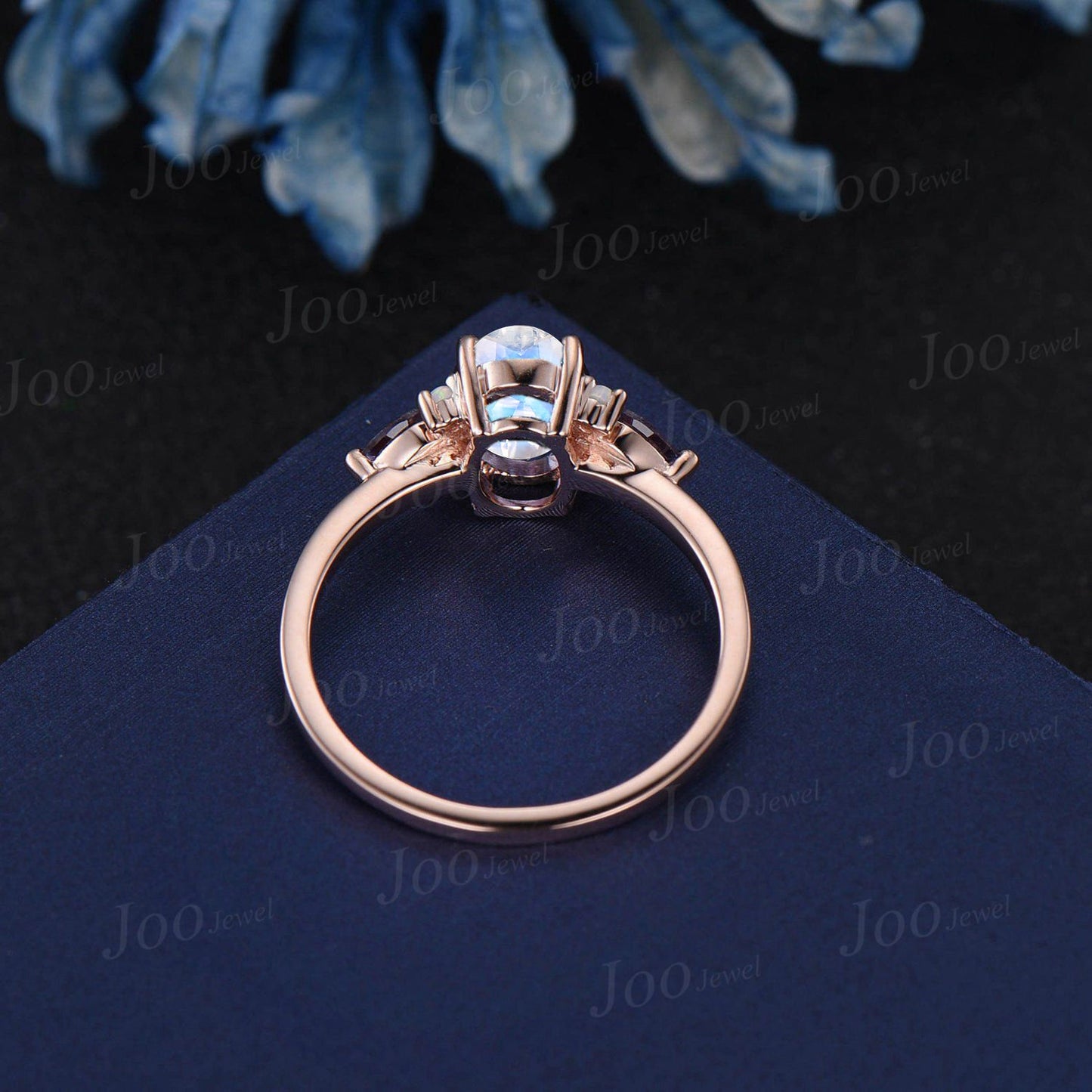 1.5ct Oval Natural Blue Moonstone Engagement Ring Vintage Color-Change Pear Alexandrite Wedding Ring June Birthstone Birthday/Promise Gifts