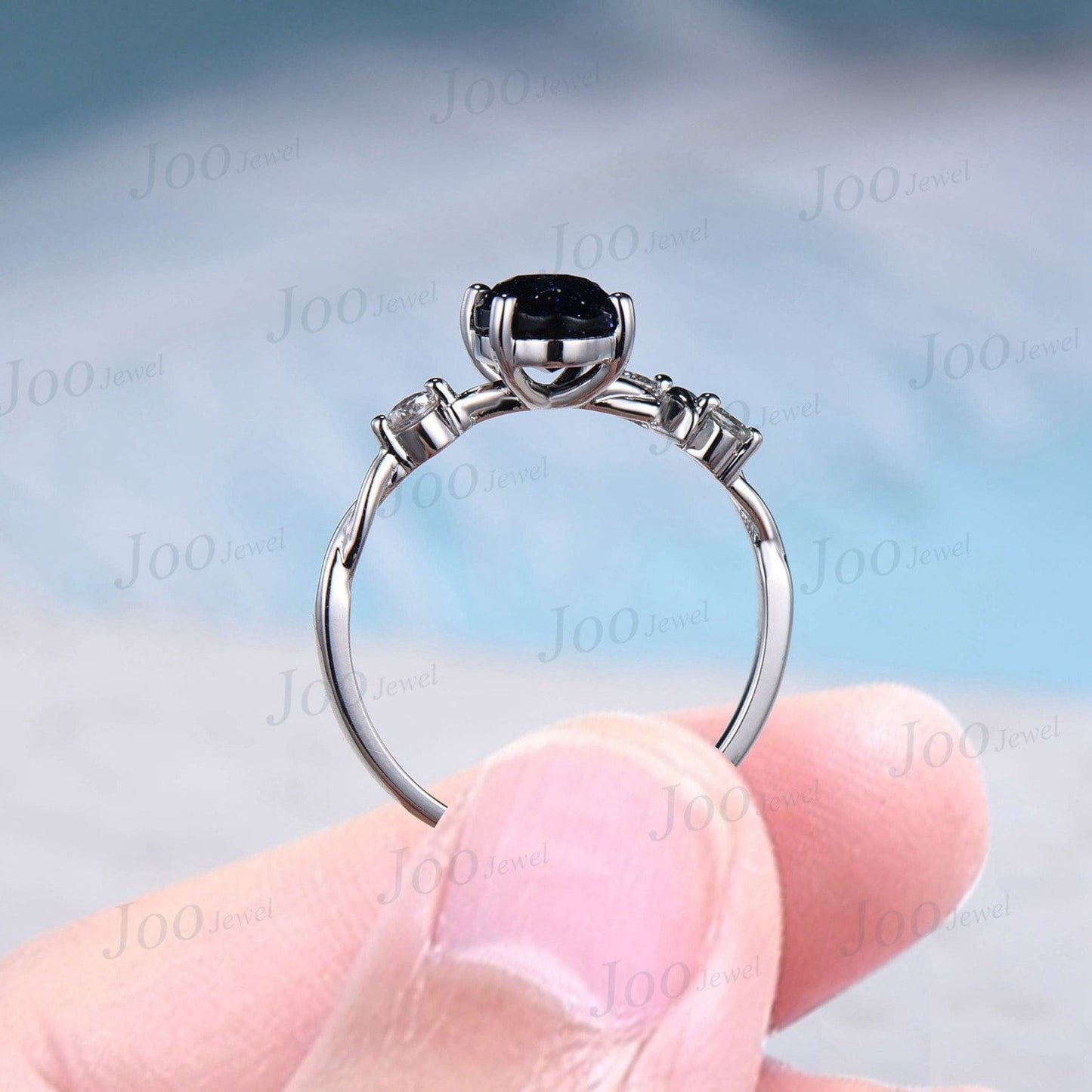 1.5ct Oval Galaxy Starry Sky Blue Sandstone Ring Cluster Alexandrite Ring Asymmetrical Ring Celestial Wedding Promise Ring Anniversary Gifts