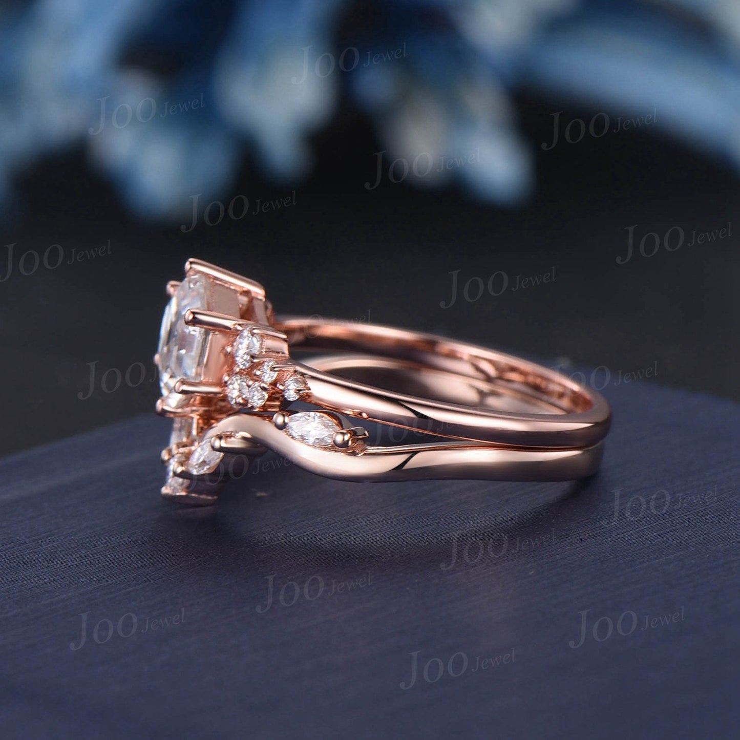 1ct Hexagon Cut Moissanite Diamond Engagement Ring Set Vintage Marquise Moissanite Curved Wedding Band Unique Snowdrift Cluster Wedding Ring