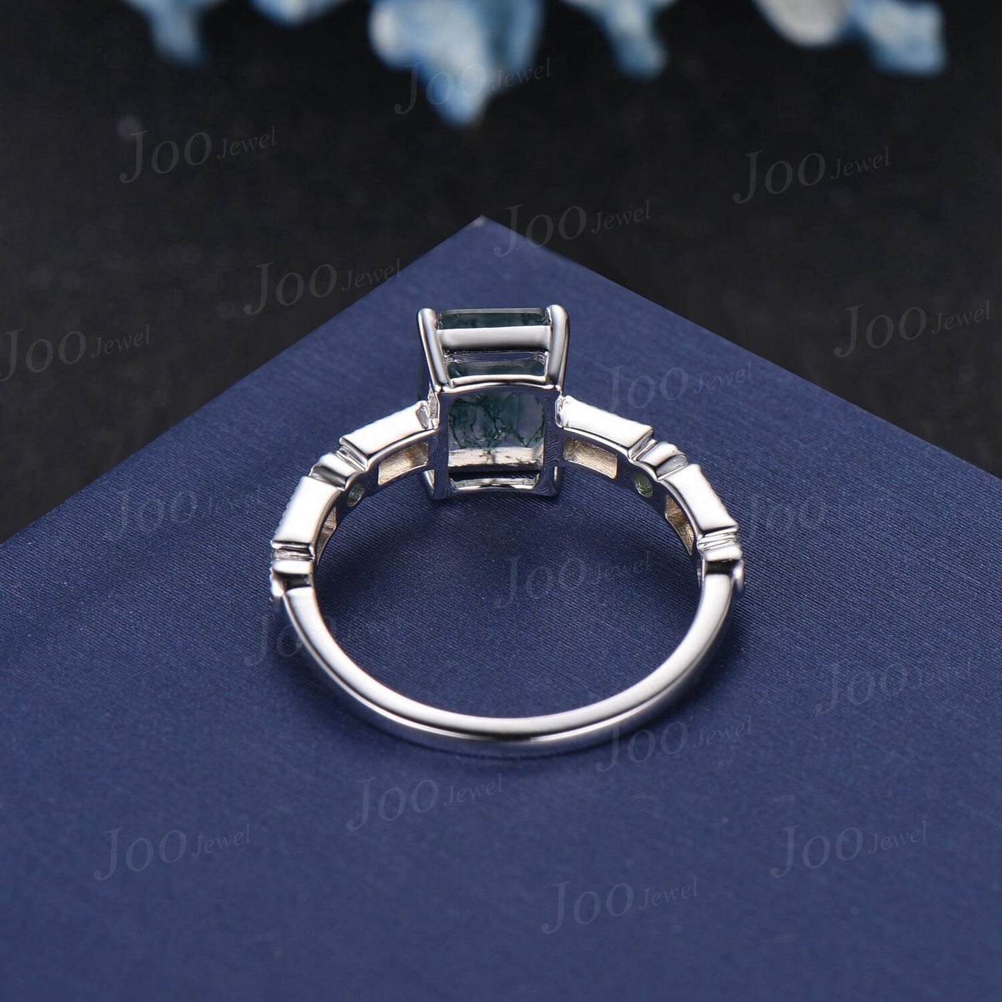 2ct Green Moss Agate Ring Emerald Cut Moss Engagement Ring Emerald Citrine Half Eternity Wedding Band Unique Promise Ring Anniversary Gifts