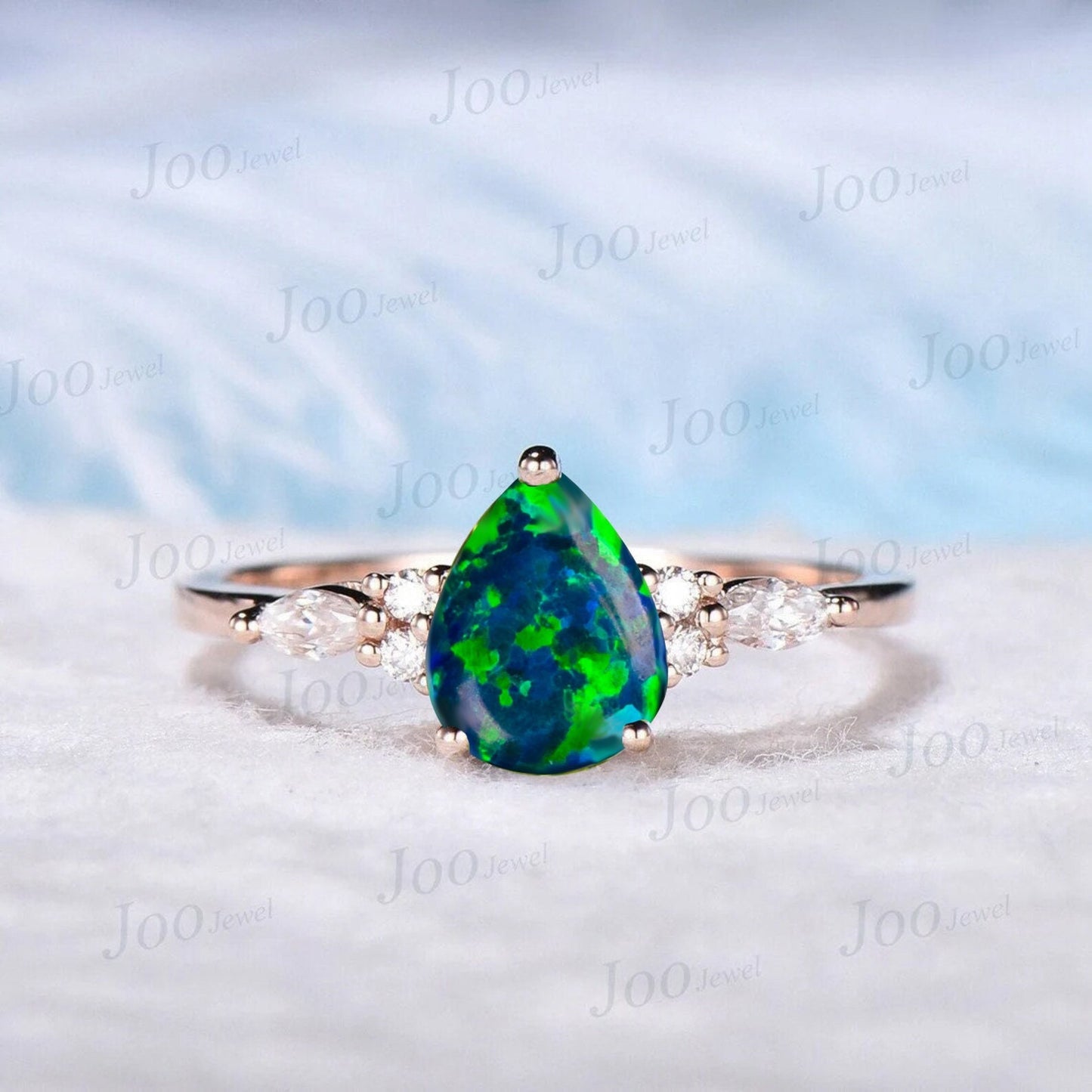 1.25ct Teardrop Black Fire Opal Wedding Promise Ring Rose Gold Silver Pear Black Opal Jewelry CZ Diamond Wedding Ring Unique Birthday Gifts