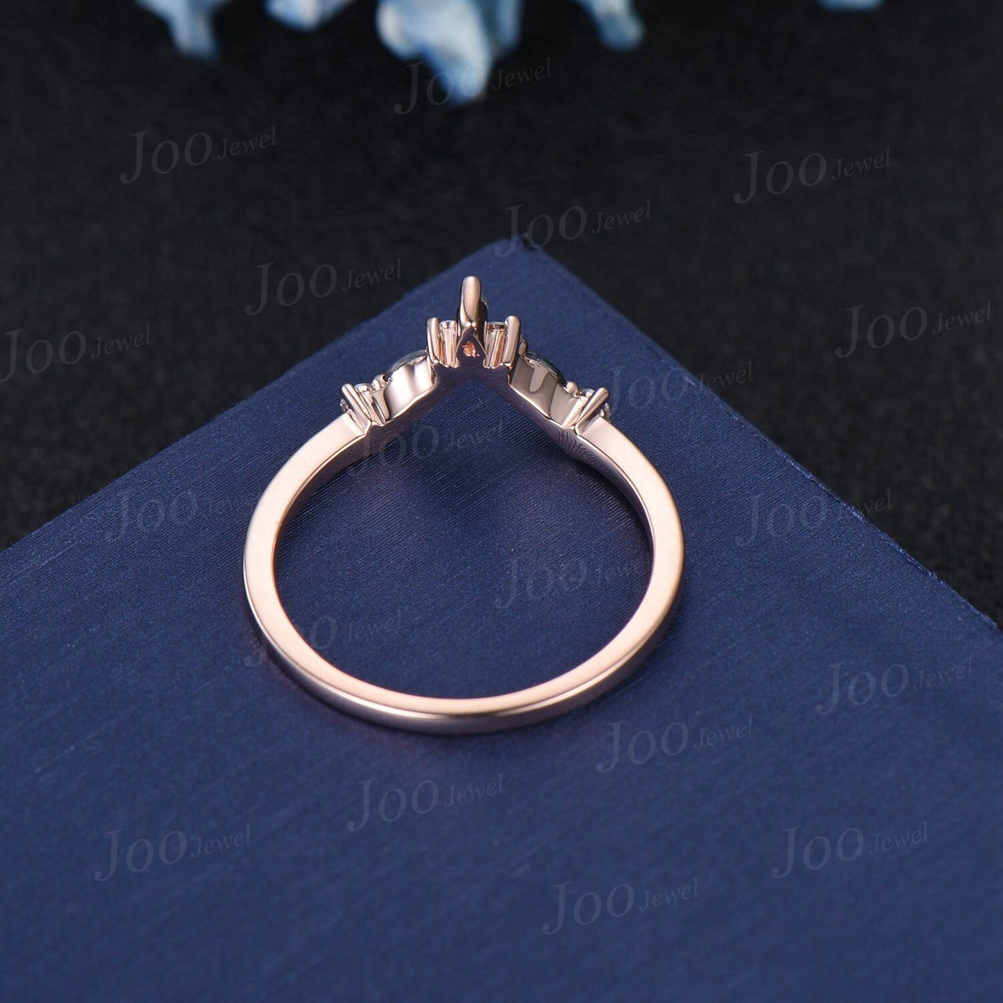 Moissanite Moss Agate Matching Band for Pear/Oval/Kite Cut Engagement Ring V Shape Chevron Ring Minimalist Curve Wedding Band Stacking Ring