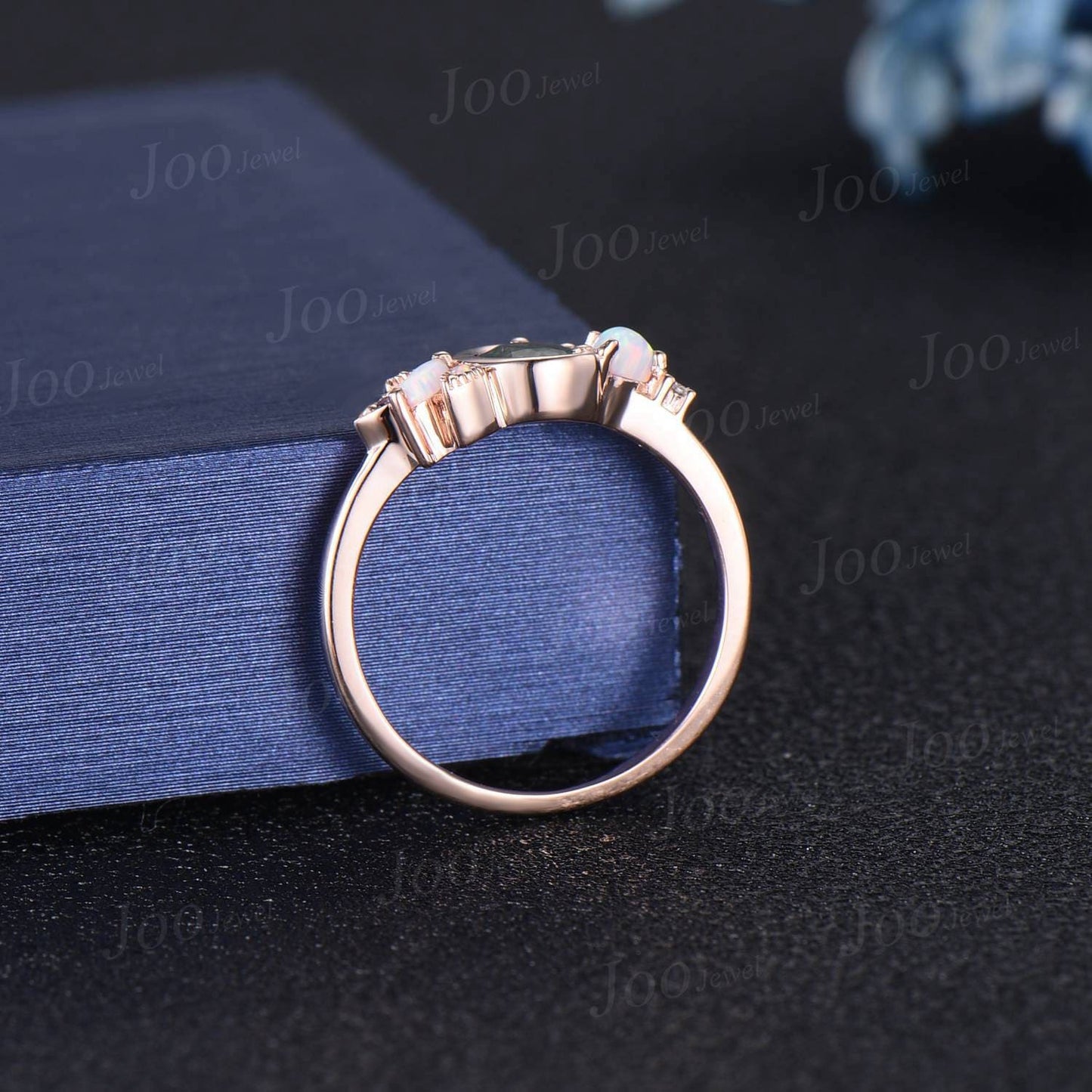 Unique 5mm Round Natural Rainbow Moonstone Opal Cluster Celestial Moon Wedding Ring Personalized Handcrafted June Birthstone Gifts for Mom