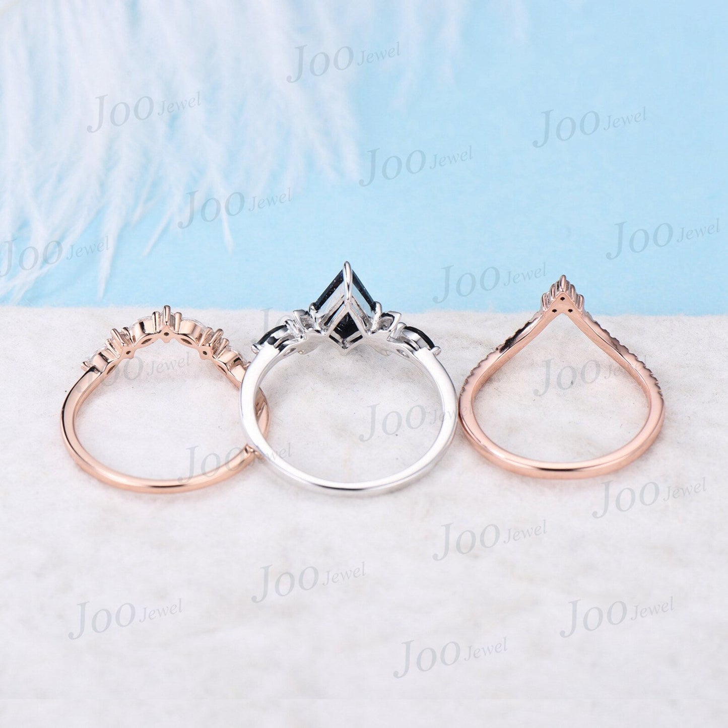 Kite Cut Galaxy Starry Sky Blue Sandstone Promise Ring Set Sterling Silver Blue Goldstone Moissanite Wedding Ring Vintage Blue Gemstone Ring