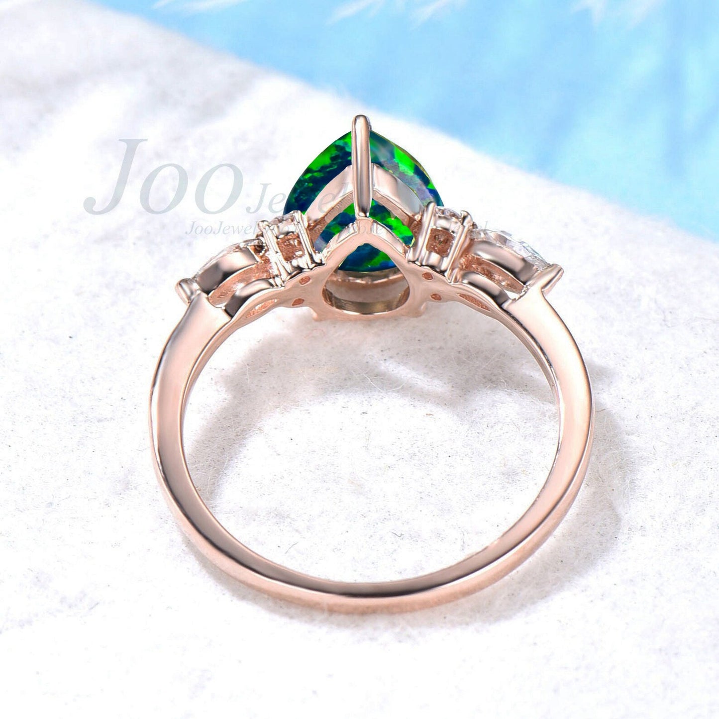 1.25ct Teardrop Black Fire Opal Wedding Promise Ring Rose Gold Silver Pear Black Opal Jewelry CZ Diamond Wedding Ring Unique Birthday Gifts