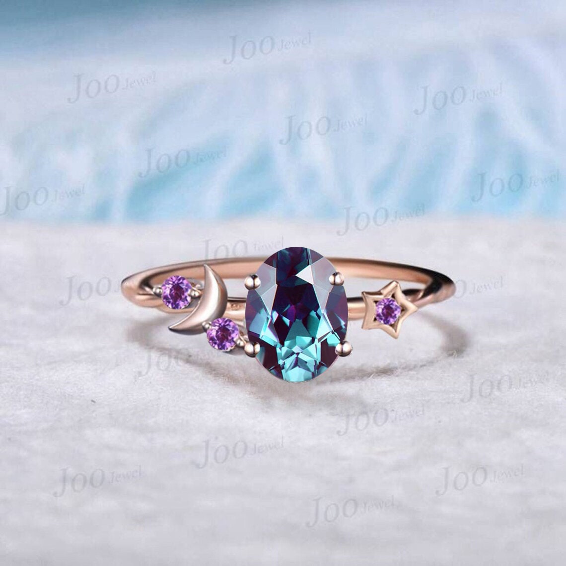 Kite Alexandrite Engagement Ring Moon Star Cluster Amethyst Celestial Wedding Ring June Birthstone Jewelry Gift Asymmetrical Promise Rings