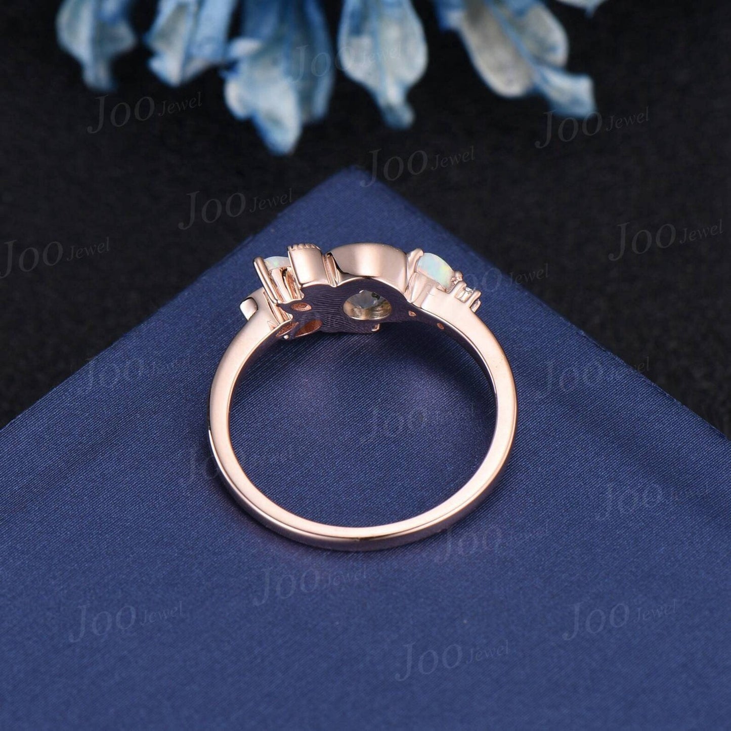 5mm Round Natural Rainbow Moonstone Opal Ring Cluster Amethyst Celestial Moon Wedding Ring Personalized Handcrafted June Birthstone Gifts