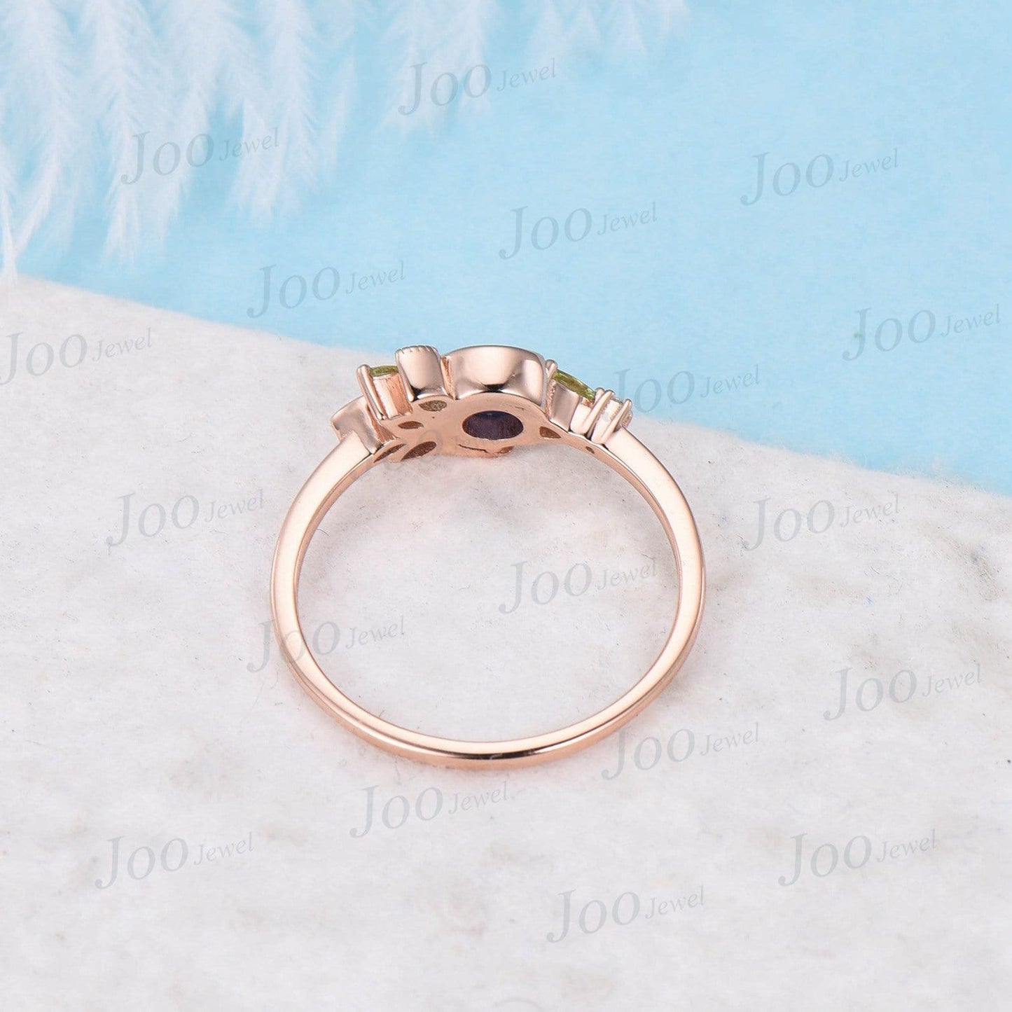 Round Natural Amethyst Engagement Ring Rose Gold Celestial Moon Wedding Ring Cluster Crystal Purple Amethyst Ring February Birthstone Gifts