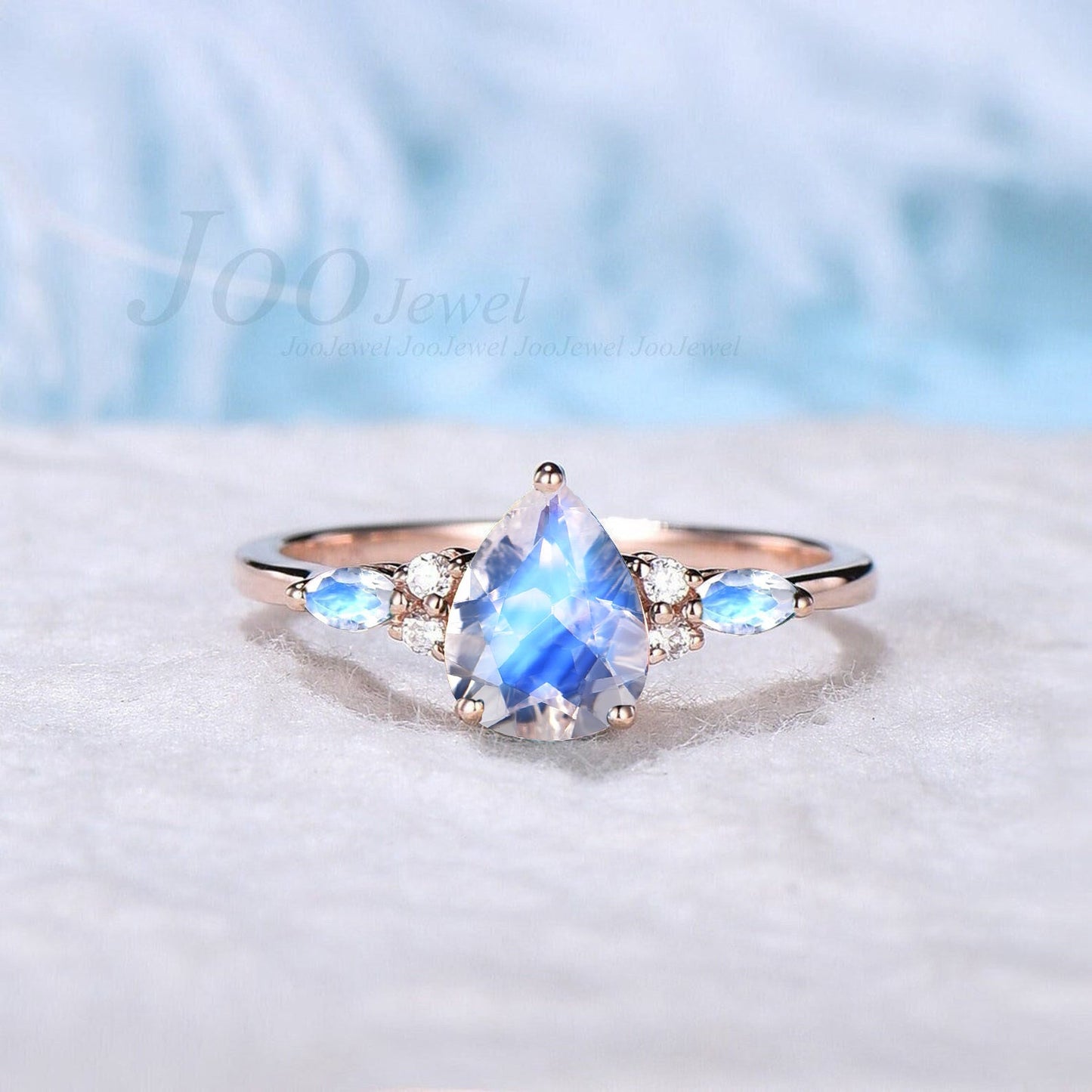 1.25ct Pear Shaped Natural Moonstone Engagement Ring Set 10K/14K/18K Rose Gold Moissanite Wedding Ring for Women Unique Moonstone Bridal Set