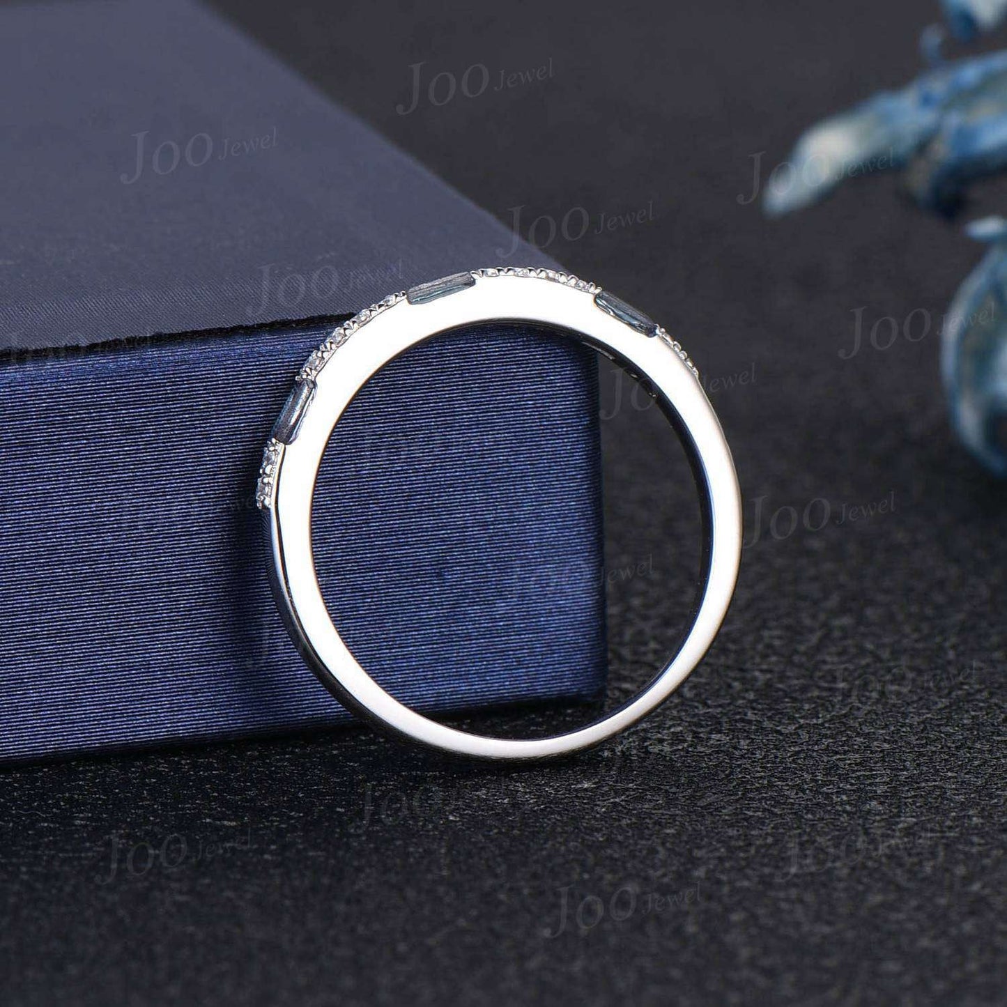 Baguette Cut Alexandrite Band Minimalist Rectangle Alexandrite Diamond Half Eternity Ring Dainty Stacking Band June Birthstone Birthday Gift