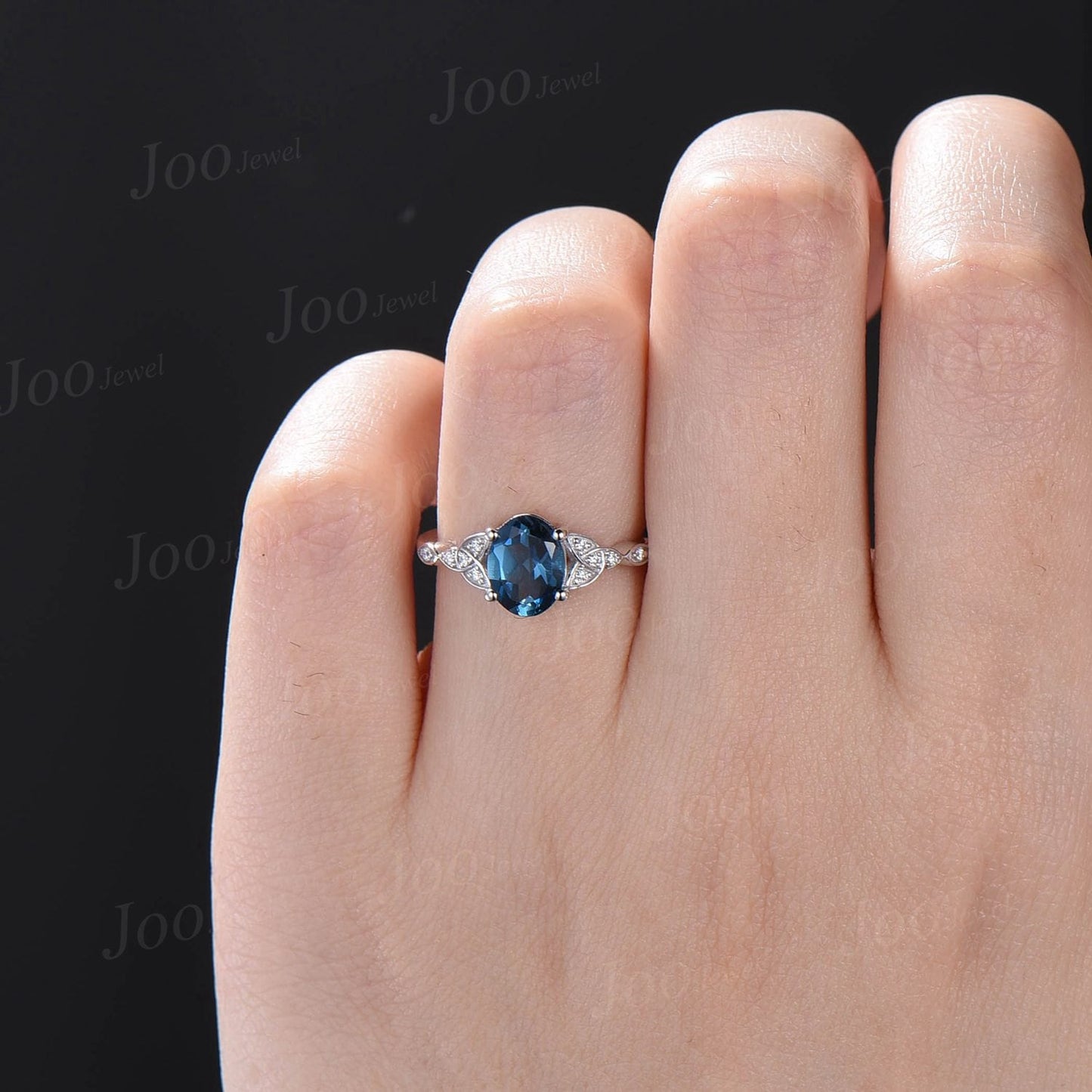 December Birthstone Engagement Ring 1.5ct Oval London Blue Topaz Celtic Engagement Ring Trinity Knot Wedding Ring Moissanite Irish Jewelry