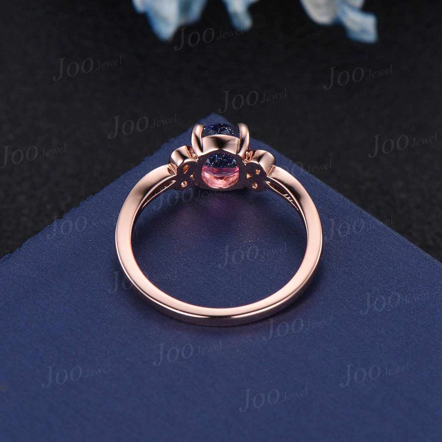 Galaxy Blue Sandstone Infinity Twist Wedding Ring 1.5ct Oval Cut Blue Goldstone Infinity Engagement Ring Handmade Proposal Gifts for Women