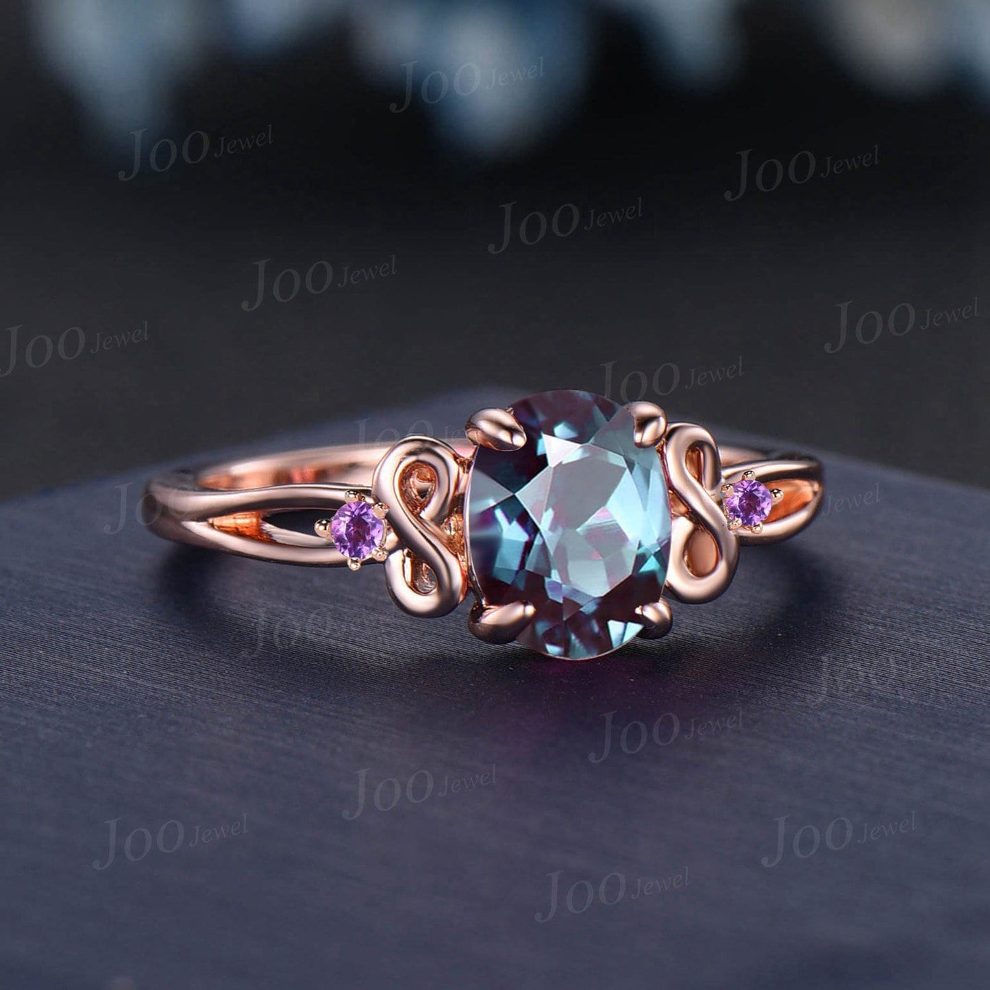 Infinity Twist Color-Change Alexandrite Amethyst Endless Love Wedding Ring 1.5ct Oval Cut Alexandrite Engagement Ring Handmade Proposal Gift