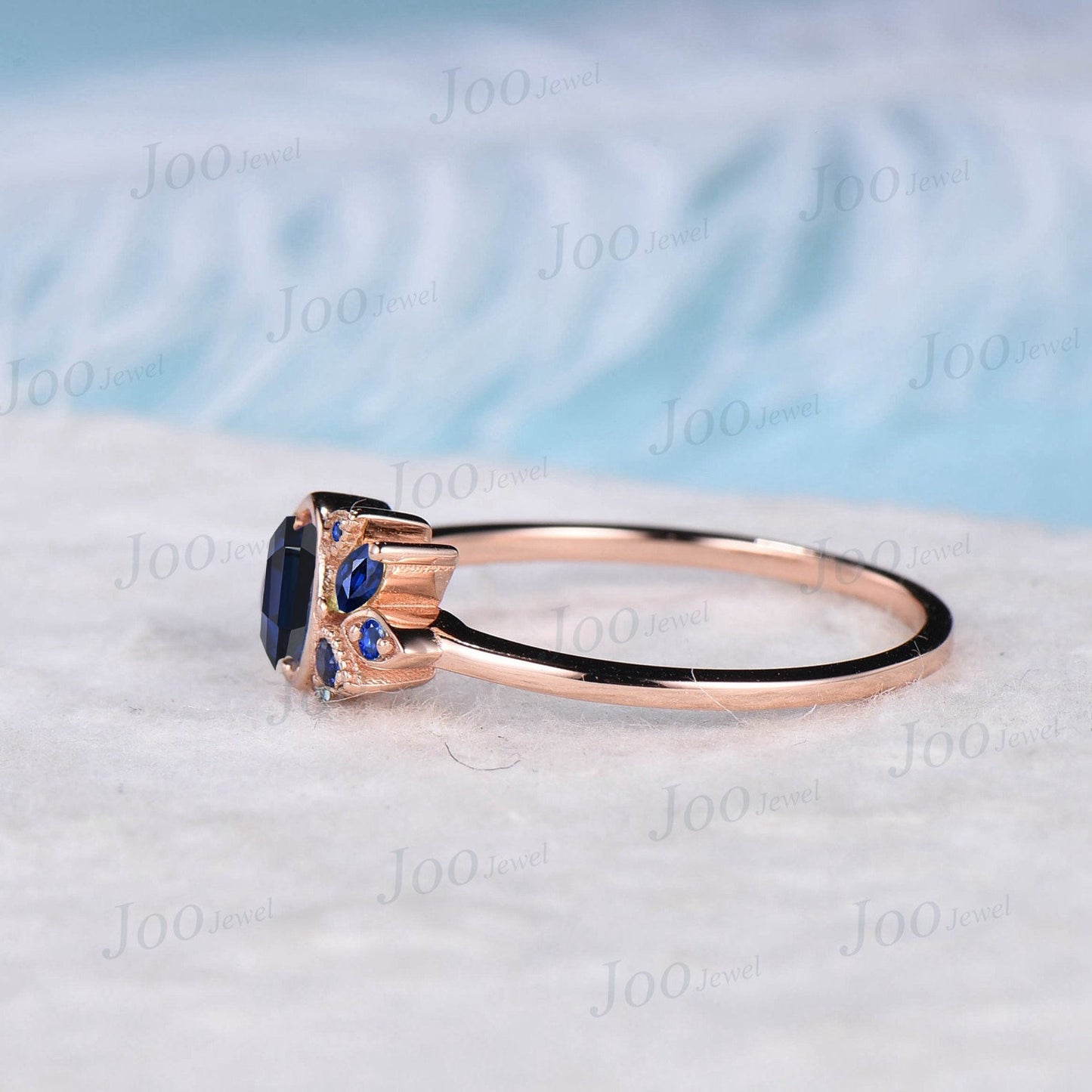 5mm Round Star Sapphire Engagement Ring Moon Blue Sapphire Wedding Ring Cluster Star Blue Engagement Ring Unique Personalized Promise Ring