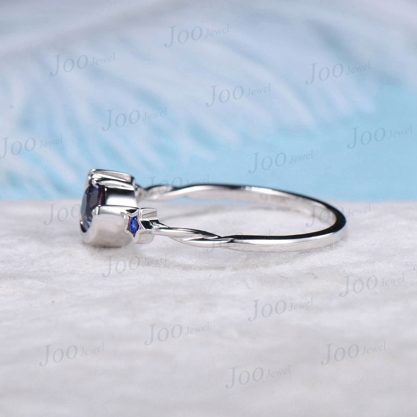 Star Blue Sapphire Engagement Ring Unique 5mm Round Star Blue Wedding Rings Rose Gold Celestial Moon Blue Sapphire Ring Unique Promise Gifts