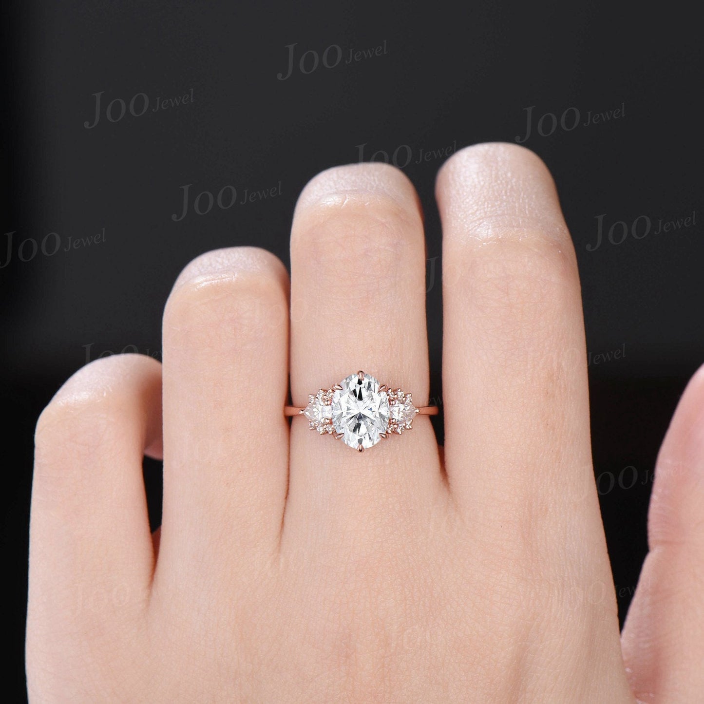 1.5ct Oval Moissanite Engagement Ring, Pear Shaped Diamond Wedding Ring,Cluster Vintage Promise Ring Unique Anniversary Gift for Women Wife