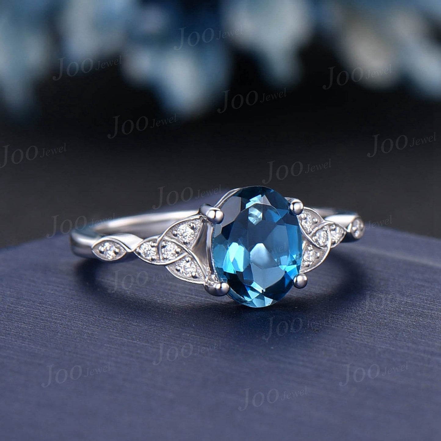 December Birthstone Engagement Ring 1.5ct Oval London Blue Topaz Celtic Engagement Ring Trinity Knot Wedding Ring Moissanite Irish Jewelry