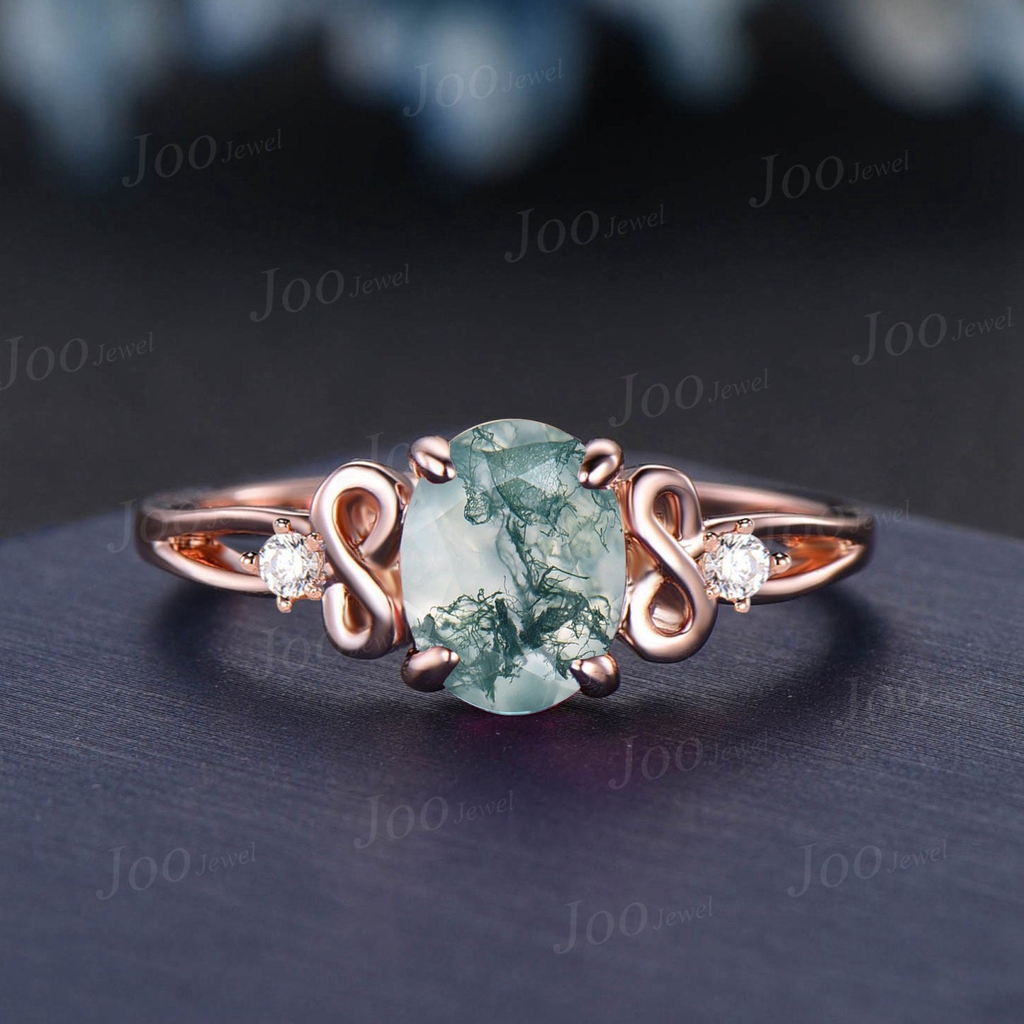 Infinity Twist Natural Green Moss Agate Endless Love Wedding Ring 1.5ct Oval Aquatic Agate Infinity Engagement Ring Handmade Proposal Gifts