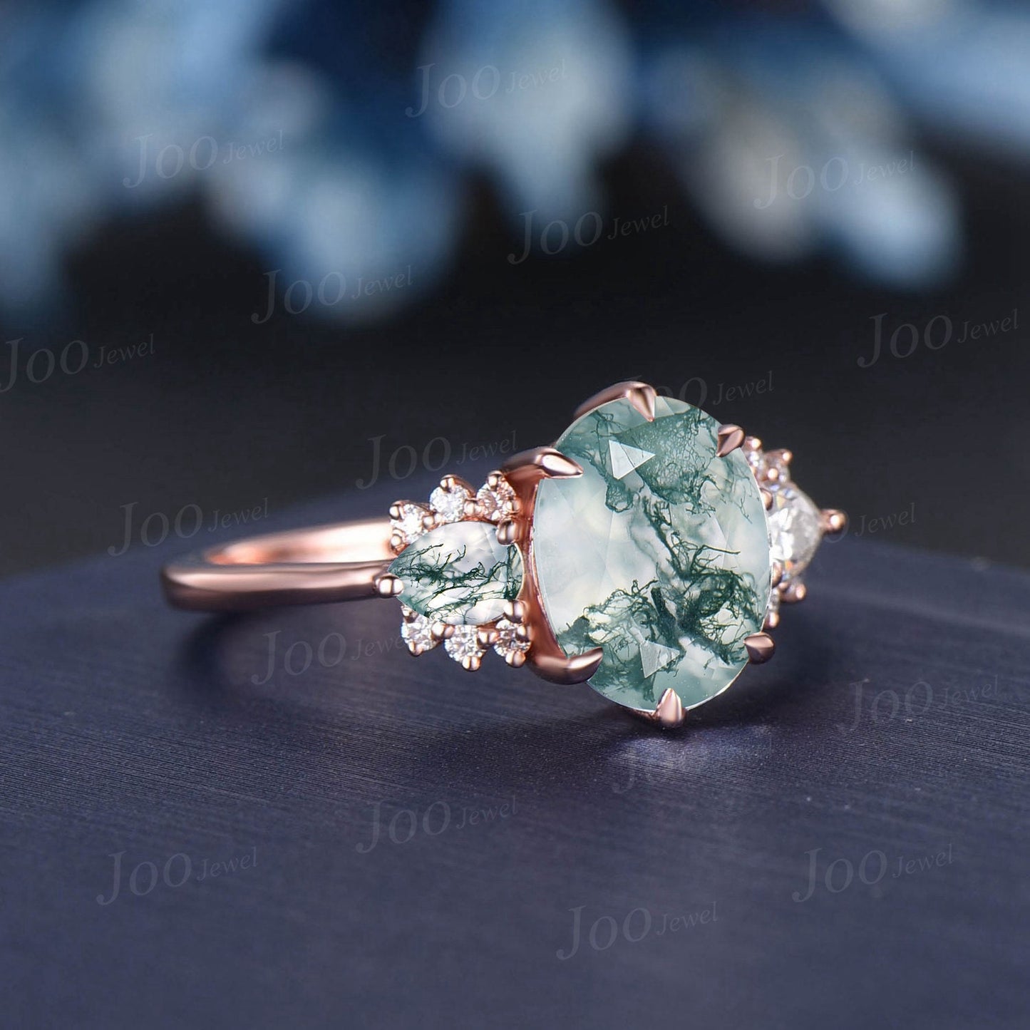 1.5CT Oval Natural Moss Agate Ring 14K Solid Gold Unique Aquatic Agate Engagement Ring,Promise Ring,Anniversary/Proposal Ring Gift For Women