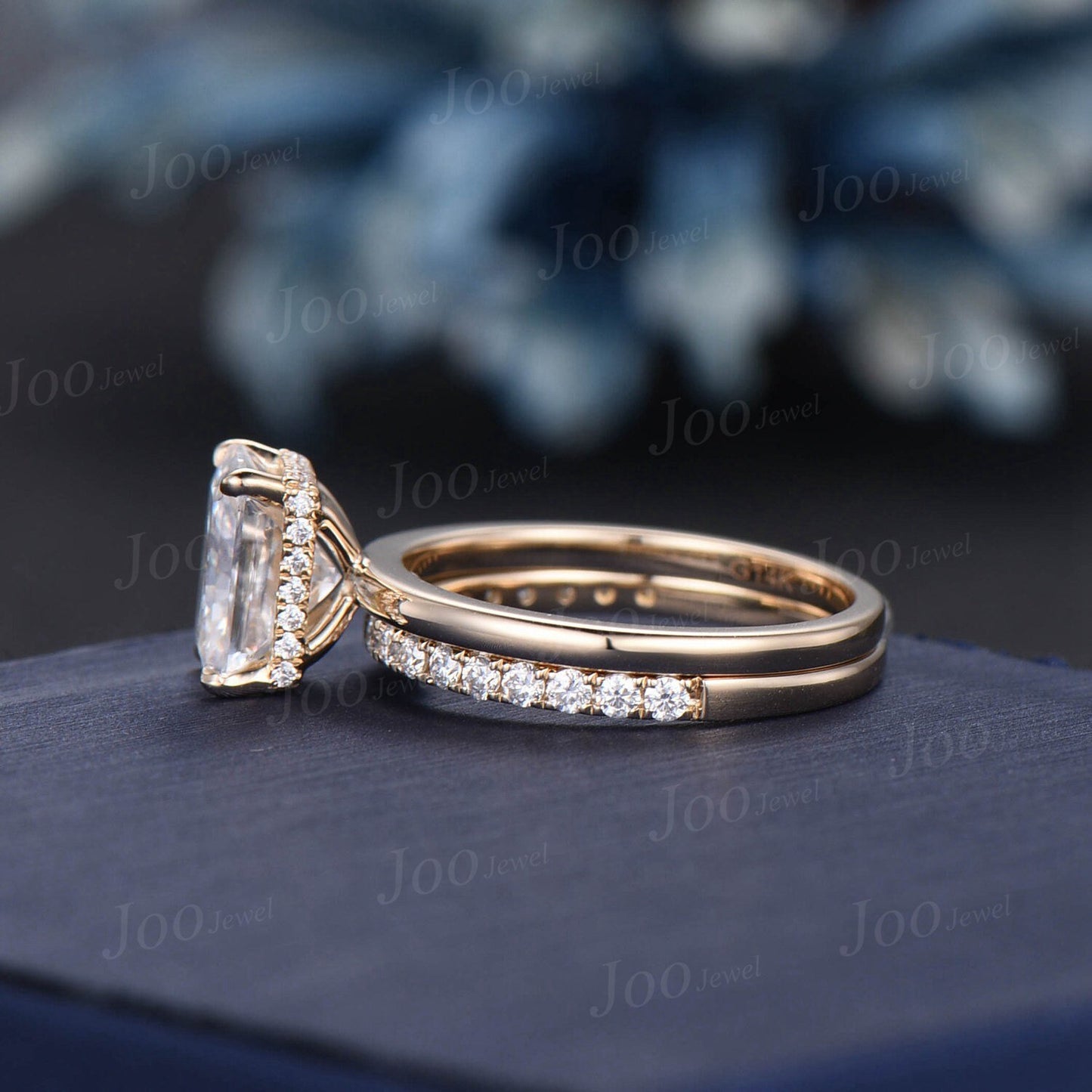 2ct Radiant Cut Moissanite Engagement Ring Set 14K Yellow Gold Solitaire Wedding Ring Set Bridal Ring for Women Anniversary Hidden Halo Ring