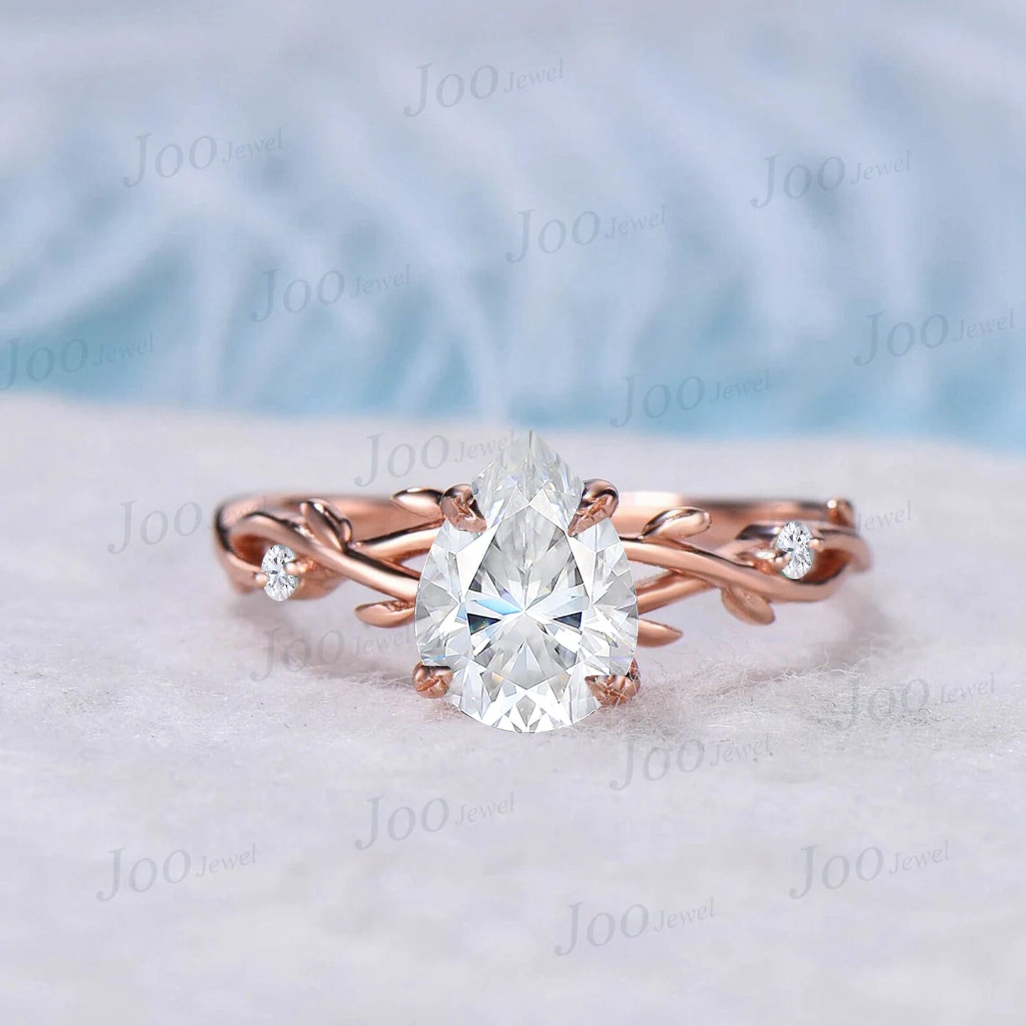 Nature Inspired Moissanite Engagement Ring Set Twist Vine Ring 1.25ct Pear Moissanite Diamond Wedding Ring Teardrop Moissanite Bridal Set
