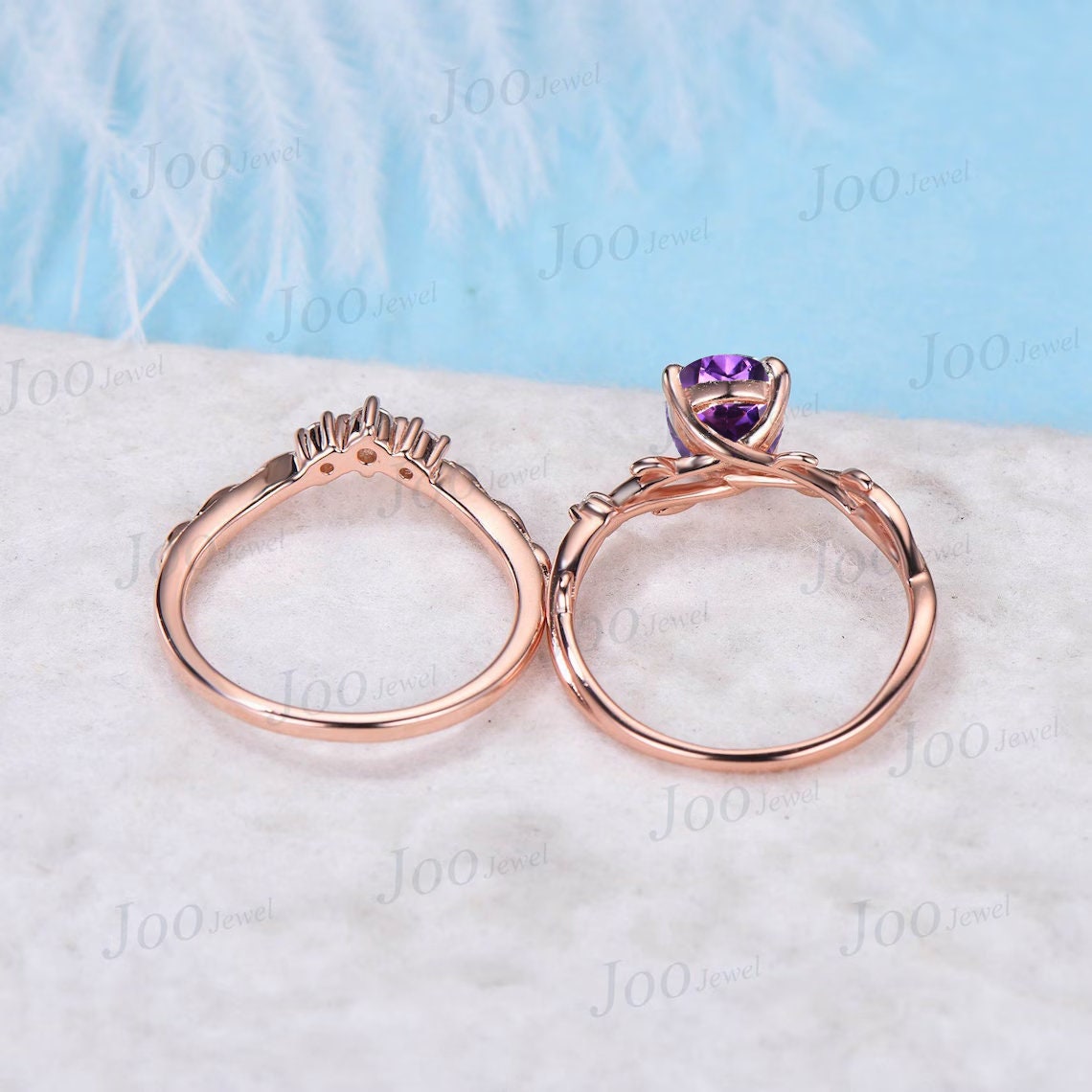 1.25ct Nature Inspired Flower Natural Purple Amethyst Twig Engagement Ring Branch Vine Floral Amethyst Wedding Ring Pear Bridal Ring Set