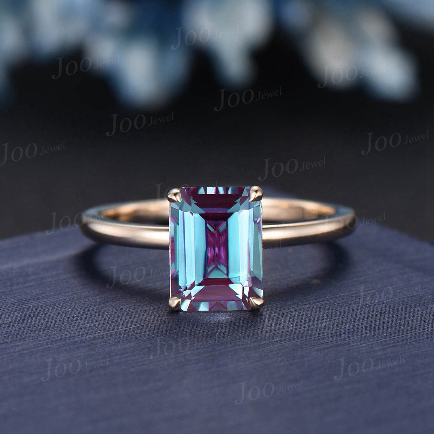 2ct Emerald Cut Color-Change Alexandrite Engagement Ring 14K Yellow Gold Solitaire Alexandrite Wedding Ring Set Hidden Halo Moissanite Ring