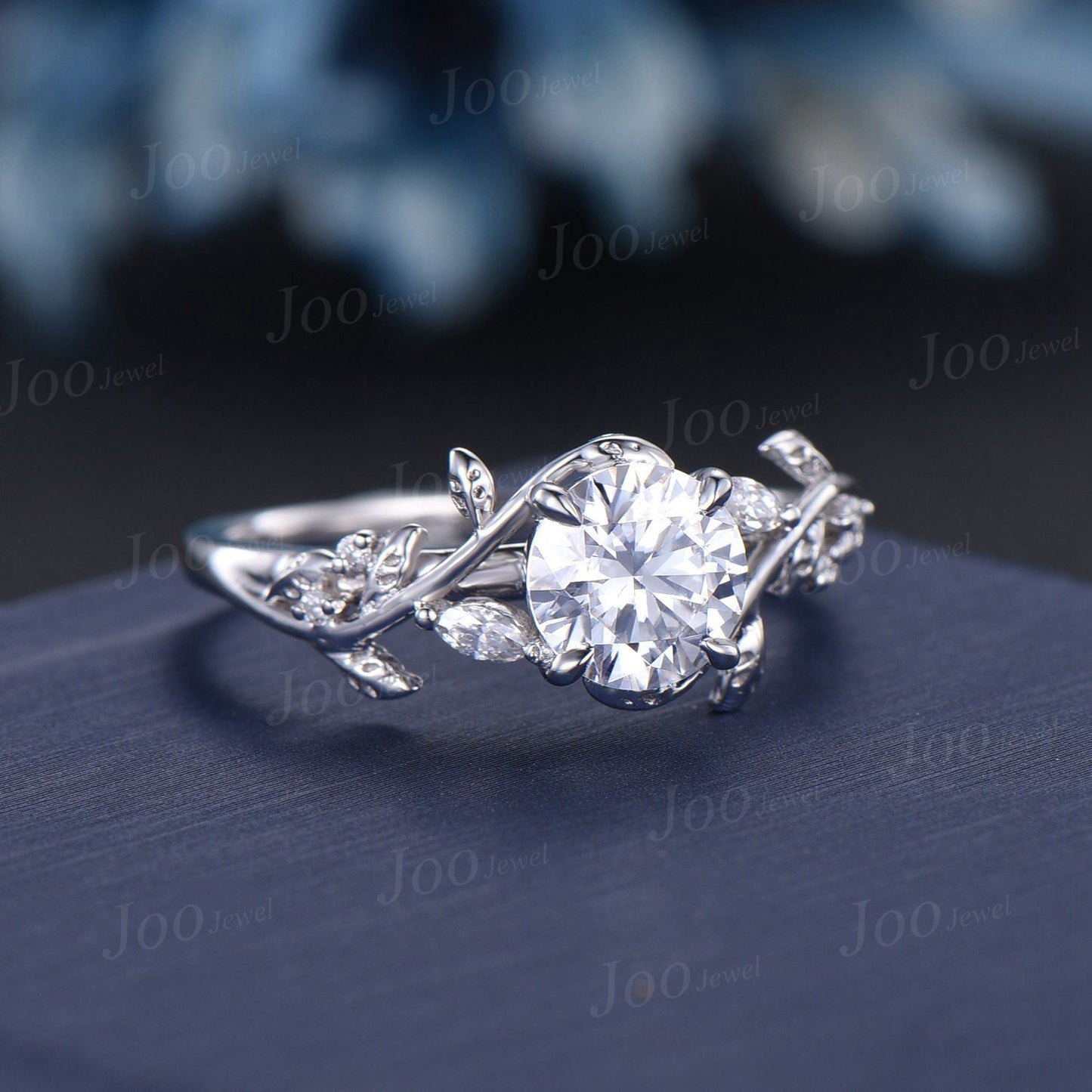 1ct Round Moissanite Engagement Ring Cluster Diamond Ring Sterling Silver Nature Inspired Branch Vine Moissanite Wedding Proposal Ring Gifts
