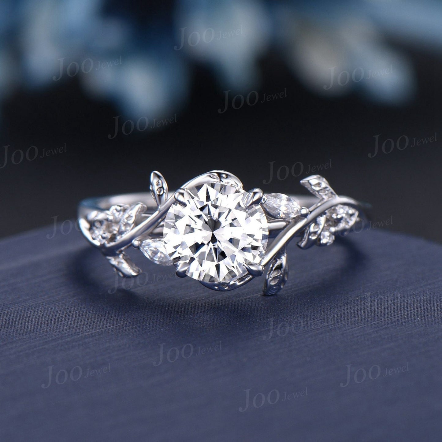 1ct Round Moissanite Engagement Ring Cluster Diamond Ring Sterling Silver Nature Inspired Branch Vine Moissanite Wedding Proposal Ring Gifts