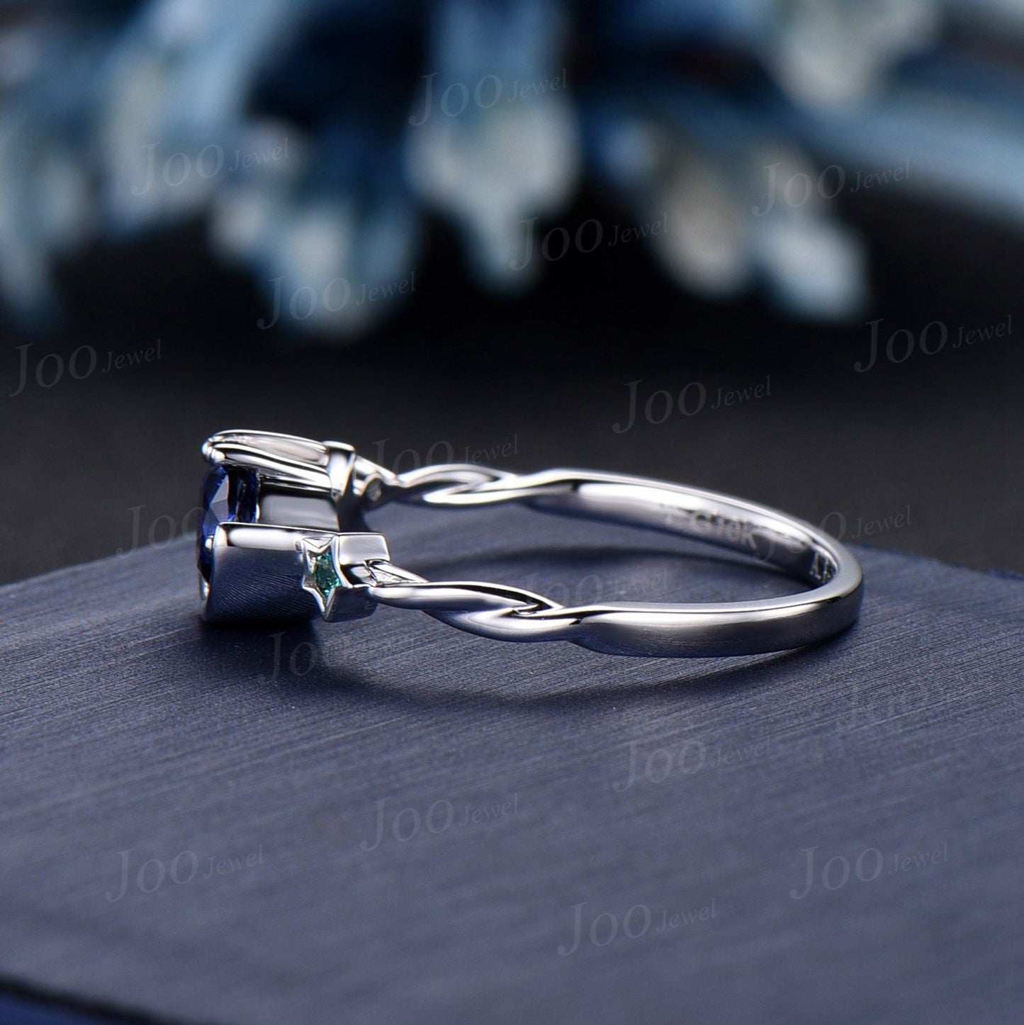 5mm Round Cut Blue Sapphire Moon Engagement Ring Cluster Star Emerald Ring Sterling Silver Celestial Wedding Ring Asymmetrical Promise Ring