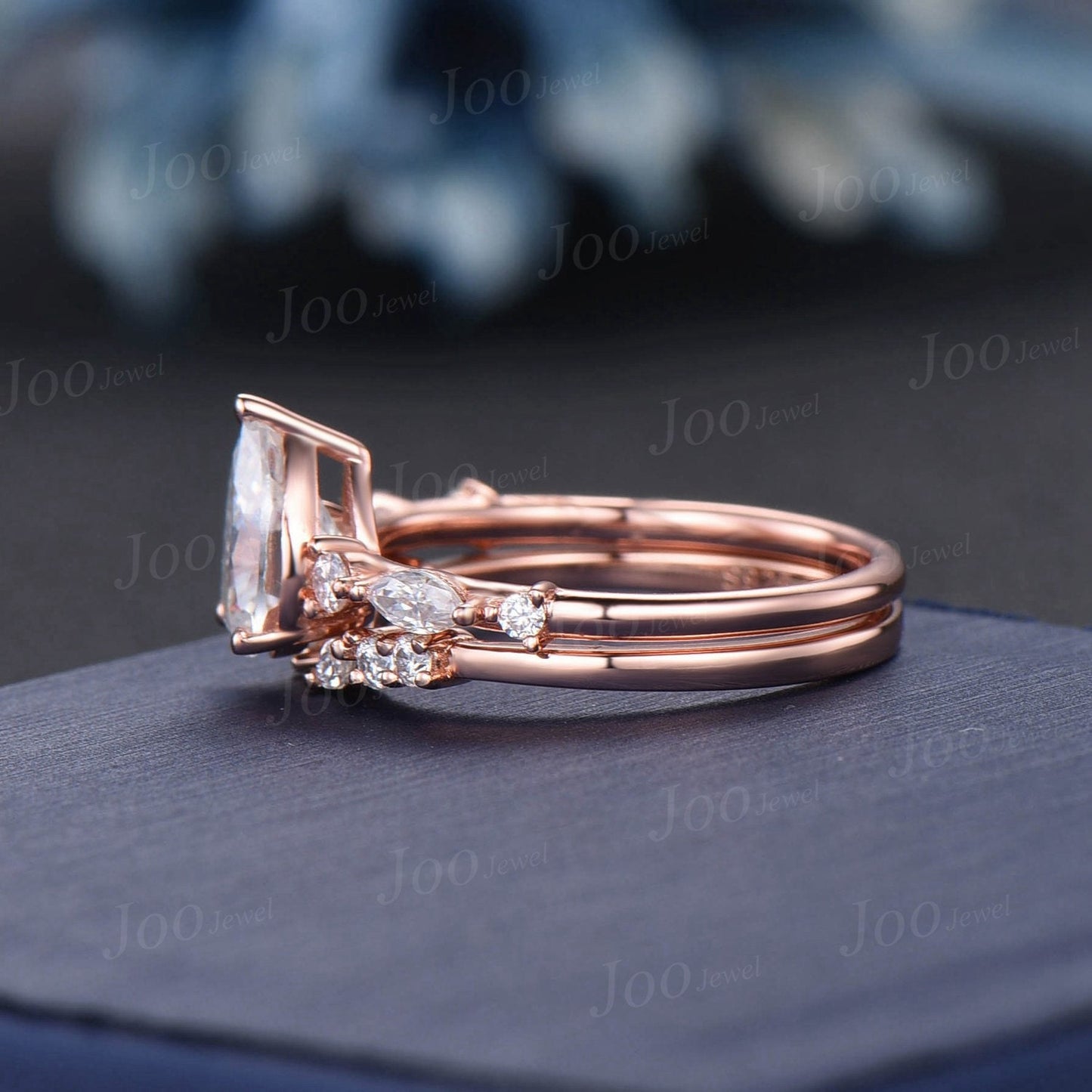 1.25ct Pear Wedding Ring Dainty Moissanite Engagement Ring Set April Birthstone Cluster Moissanite Diamond Ring Anniversary Gifts for Women