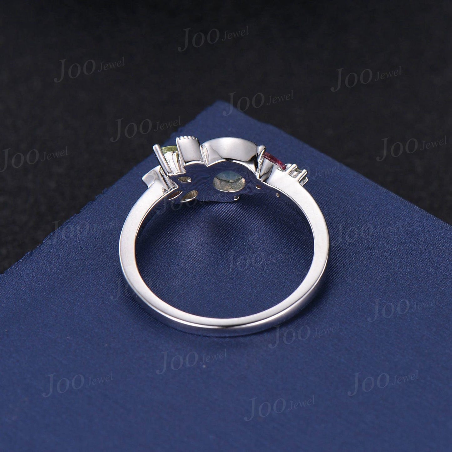 5mm Round Cut Red Ruby Engagement Ring 10K White Gold Moon Wedding Ring Personalized Cluster Natural Pink Tourmaline Emerald Promise Ring