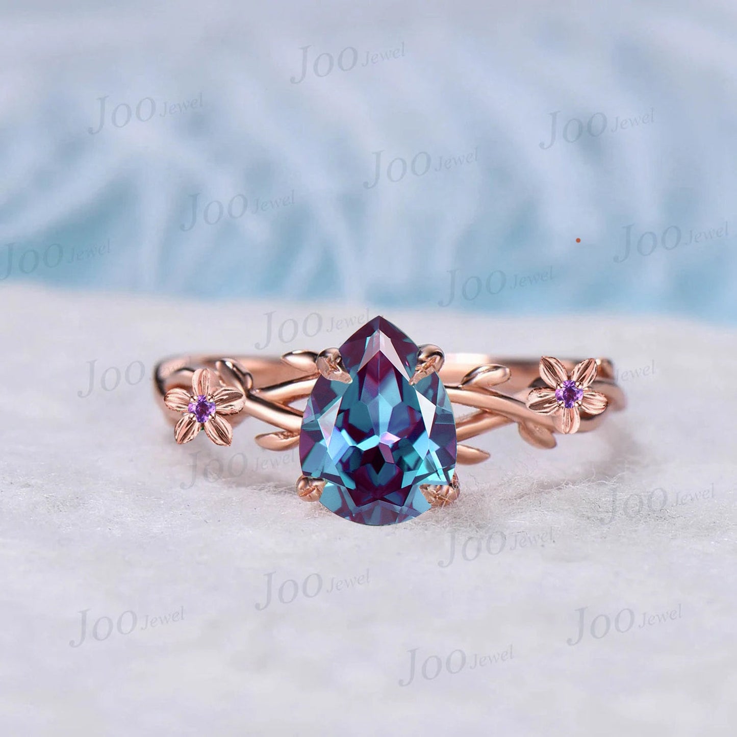 1.25ct Nature Inspired Flower Color-Change Alexandrite Twig Engagement Ring Amethyst Branch Vine Floral Wedding Ring Alexandrite Bridal Set