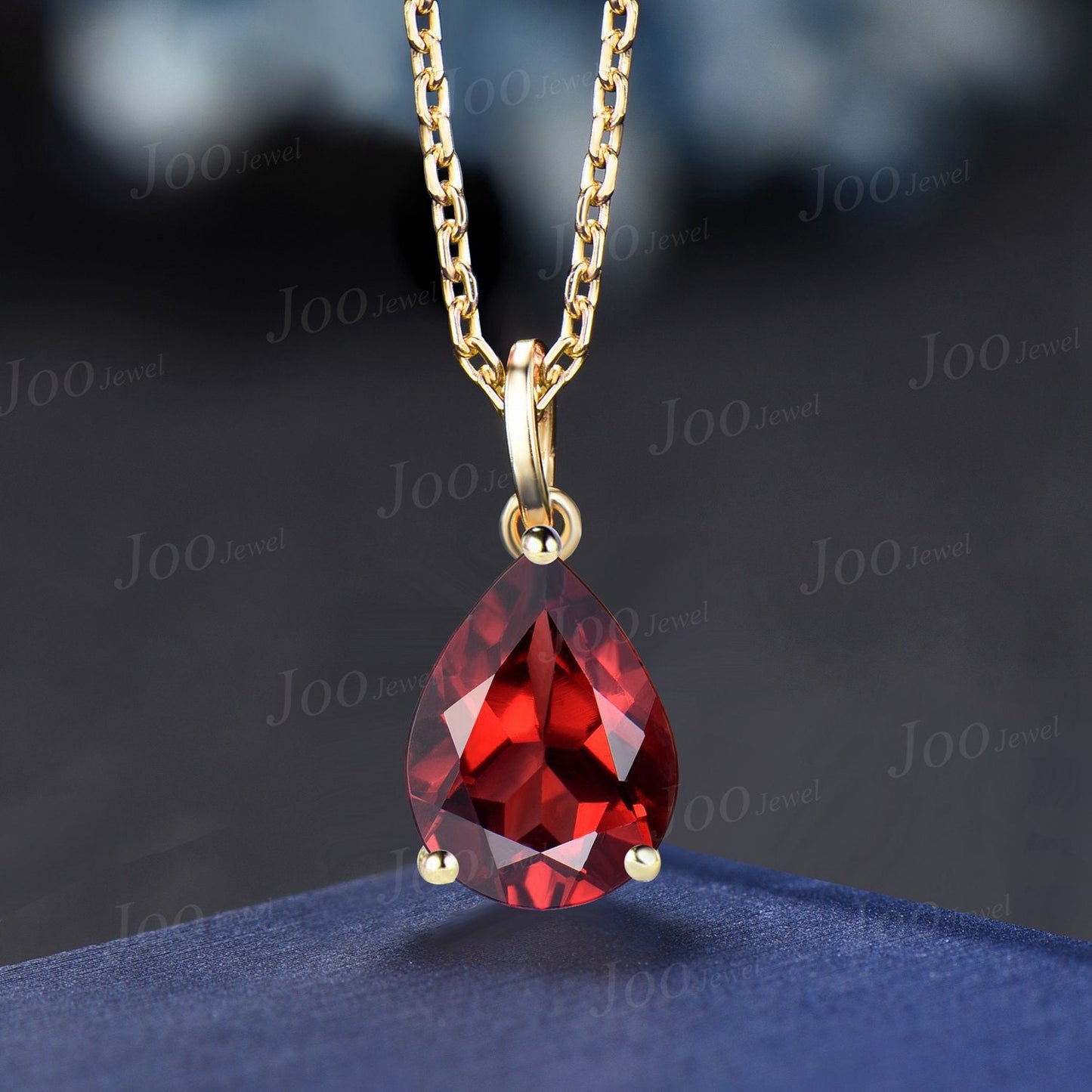 Pear Natural Garnet Pendant Necklace Solid 14k/18k Rose Gold Vintage Unique Dainty Red Gemstone Wedding Pendant For Women Personalized Gifts