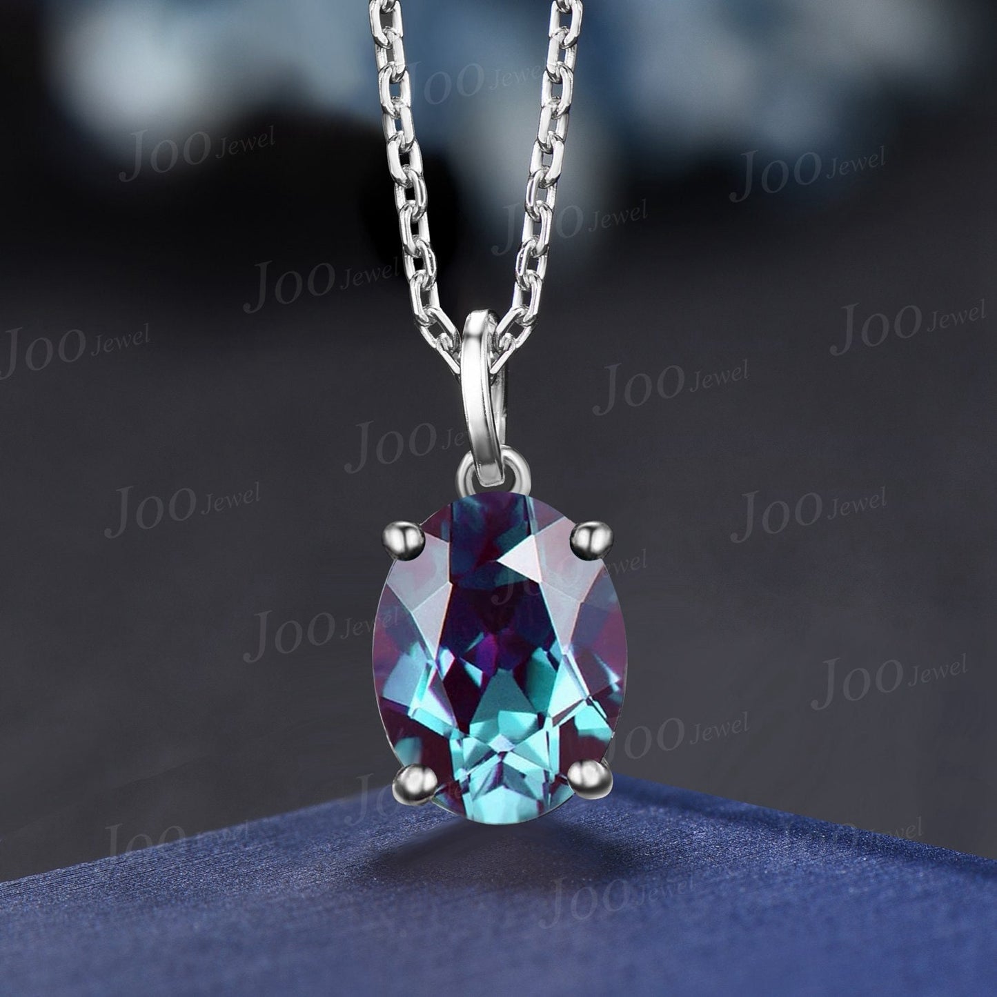 7*9mm Oval Color-Change Alexandrite Pendant Silver/14K/18K Solid Gold June Birthstone Wedding Necklace Alexandrite Solitaire Chain Necklace