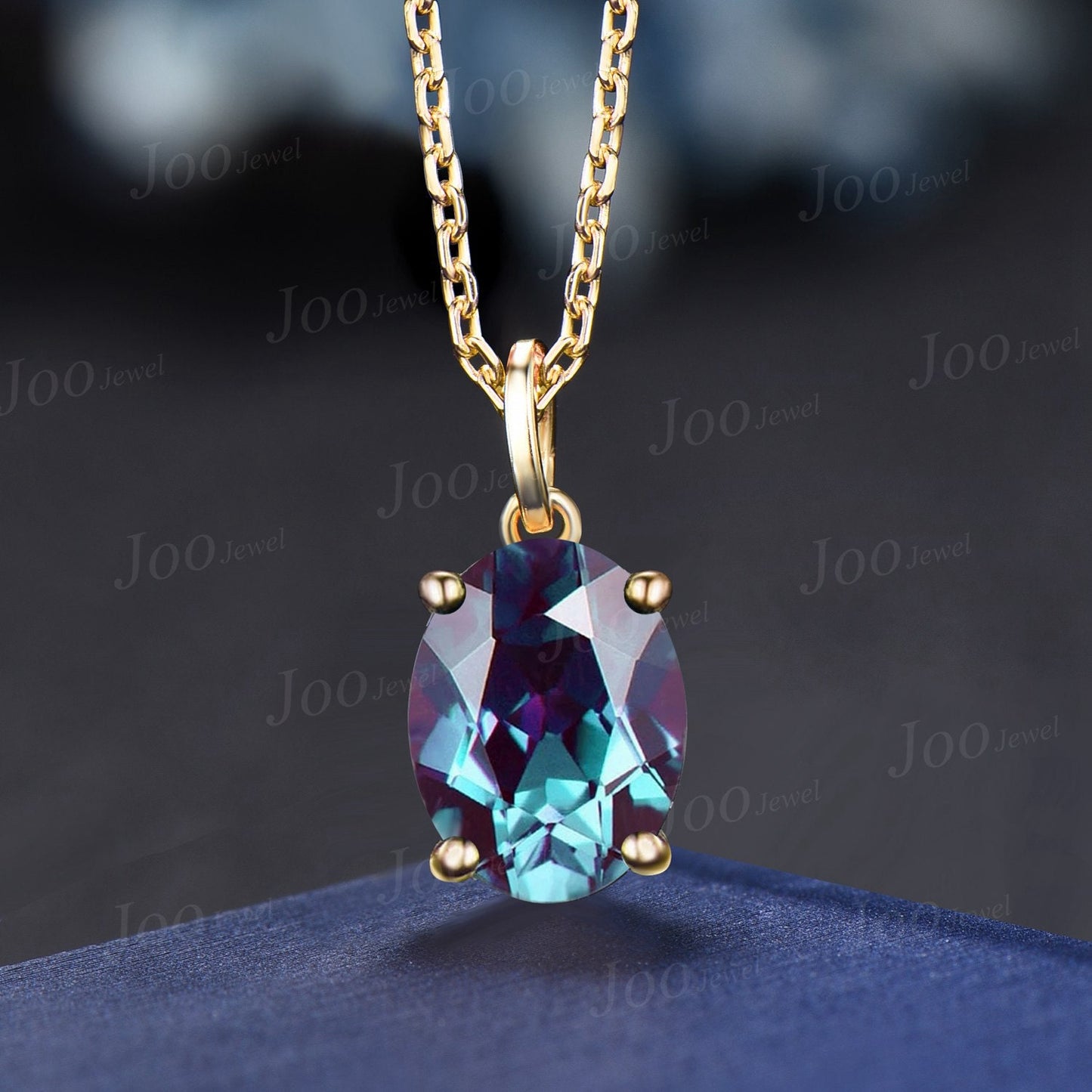 7*9mm Oval Color-Change Alexandrite Pendant Silver/14K/18K Solid Gold June Birthstone Wedding Necklace Alexandrite Solitaire Chain Necklace