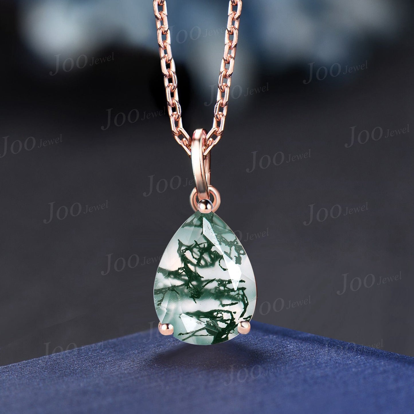 Natural Teardrop Moss Agate Necklace Silver/Solid 14k/18k Rose Gold Vintage Personalized Wedding Pendant For Women Anniversary Bridal Gifts