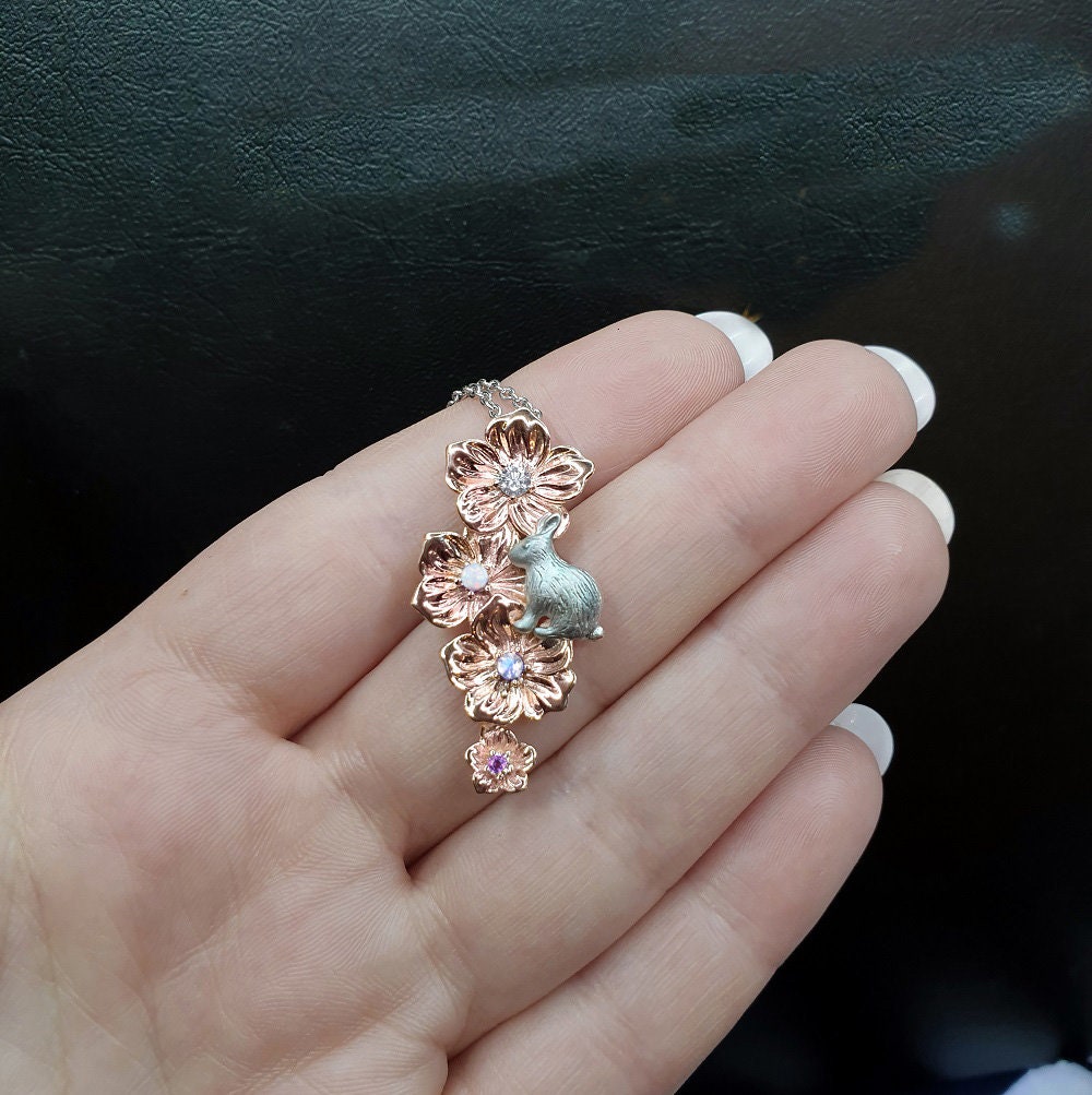 14K/18K Solid Gold Floral Pendant Wonderland Natural Necklace Opal Diamond Moonstone Amethyst Branch Nature Inspired Flower Pendant Women