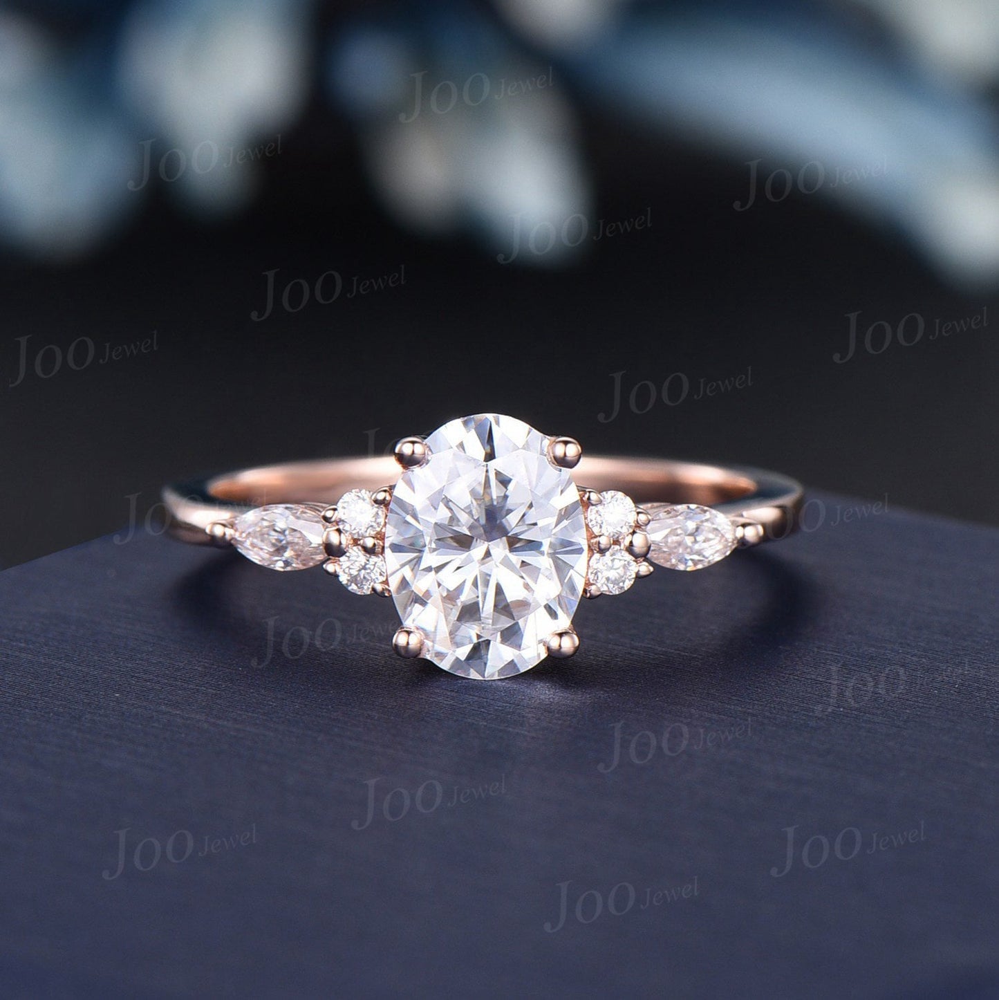 Oval Wedding Ring 1.5ct Dainty Moissanite Twig Vine Bridal Ring April Birthstone Cluster Moissanite Diamond Ring Anniversary Gift for Women