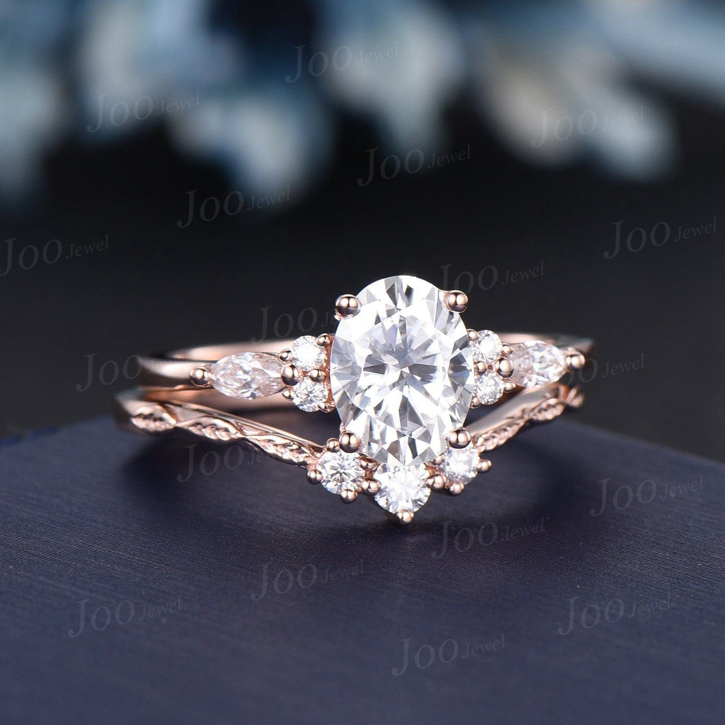 Oval Wedding Ring 1.5ct Dainty Moissanite Twig Vine Bridal Ring April Birthstone Cluster Moissanite Diamond Ring Anniversary Gift for Women