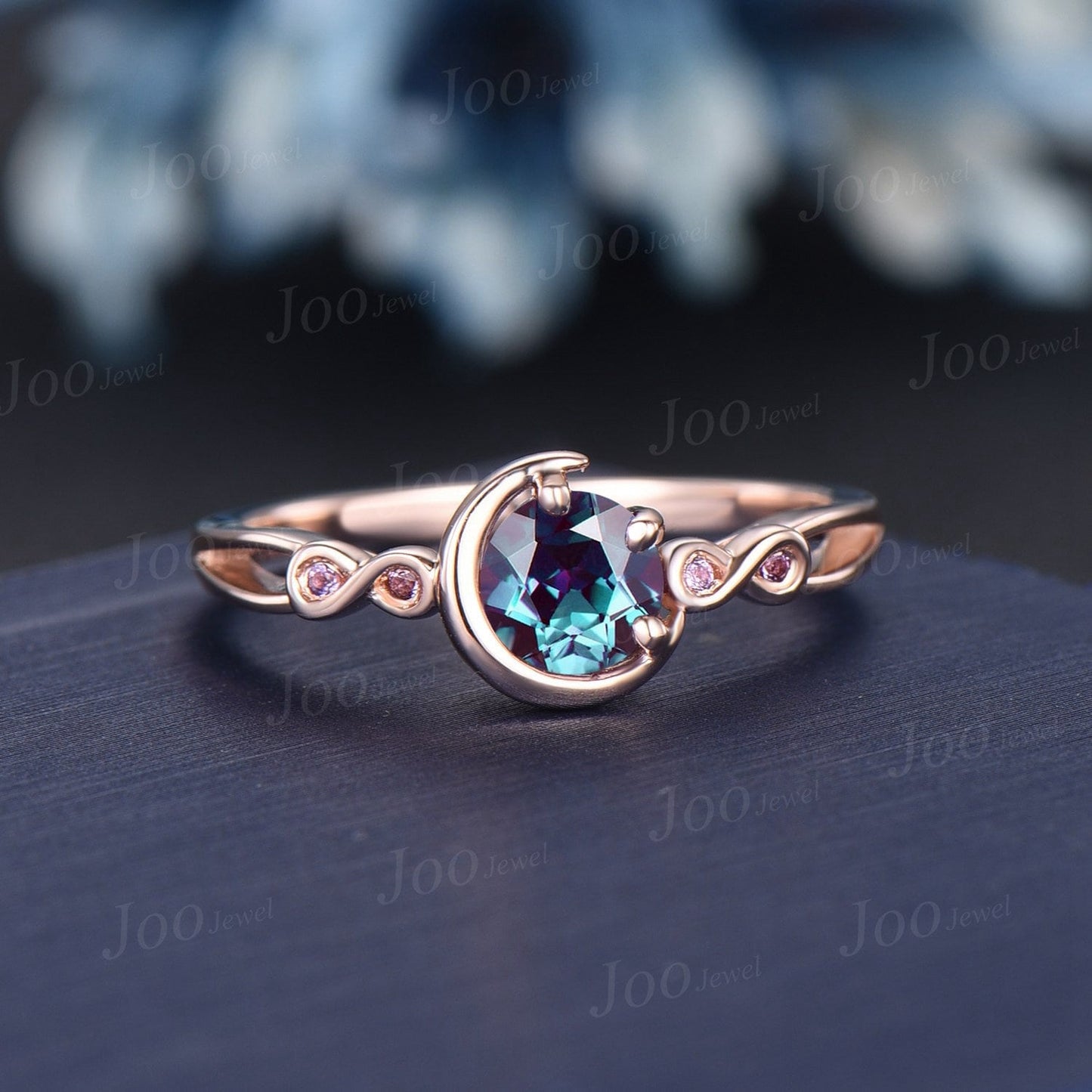 5mm Round Color-Change Alexandrite Engagement Ring Set Infinite Love Design Amethyst Ring Celtic Trinity Knot Moon Alexandrite Wedding Rings