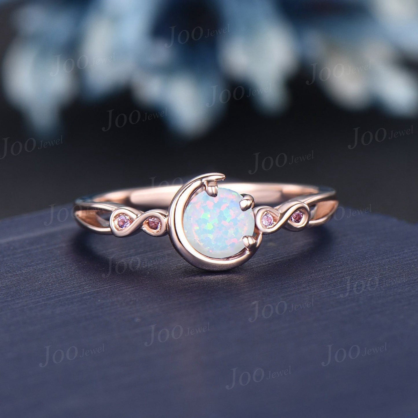 5mm Round Cut White Fire Opal Engagement Ring Set Infinite Love Cluster Amethyst Ring Celtic Trinity Knot Moon Opal Amethyst Wedding Rings