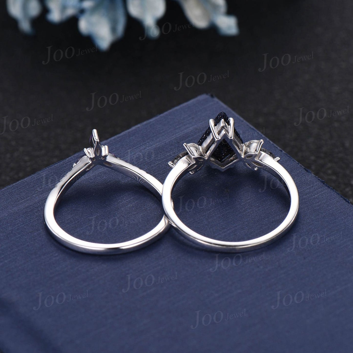 Unique Kite Natural Moss Agate Engagement Ring Set 10K White Gold Vintage Cluster Moissanite Wedding Ring 2pcs Green Moss Agate Bridal Ring