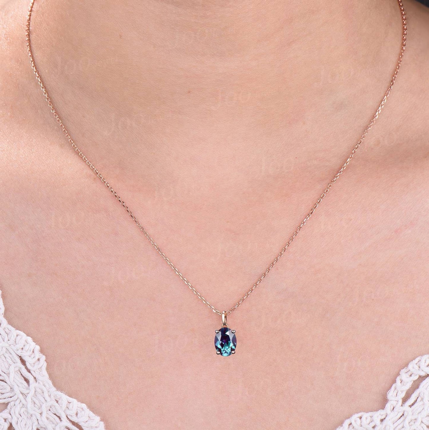 7*9mm Oval Color-Change Alexandrite Pendant Silver/14K/18K Solid Gold June Birthstone Wedding Necklace Alexandrite Solitaire Chain Necklace