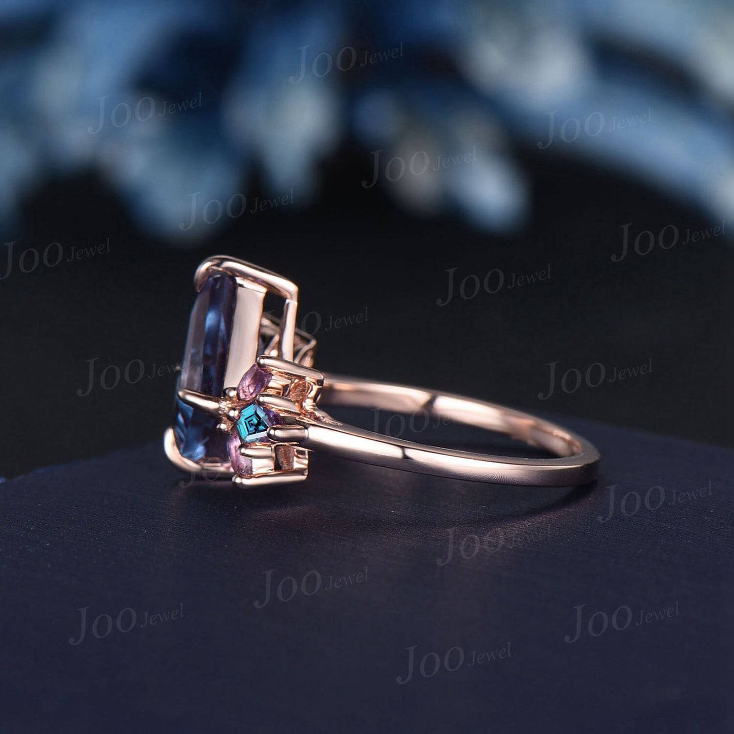 Kite Alexandrite Engagement Ring 14K Rose Gold Cluster Marquise Amethyst Wedding Ring Art Deco Promise Ring Vintage Gemstone Jewelry Gifts
