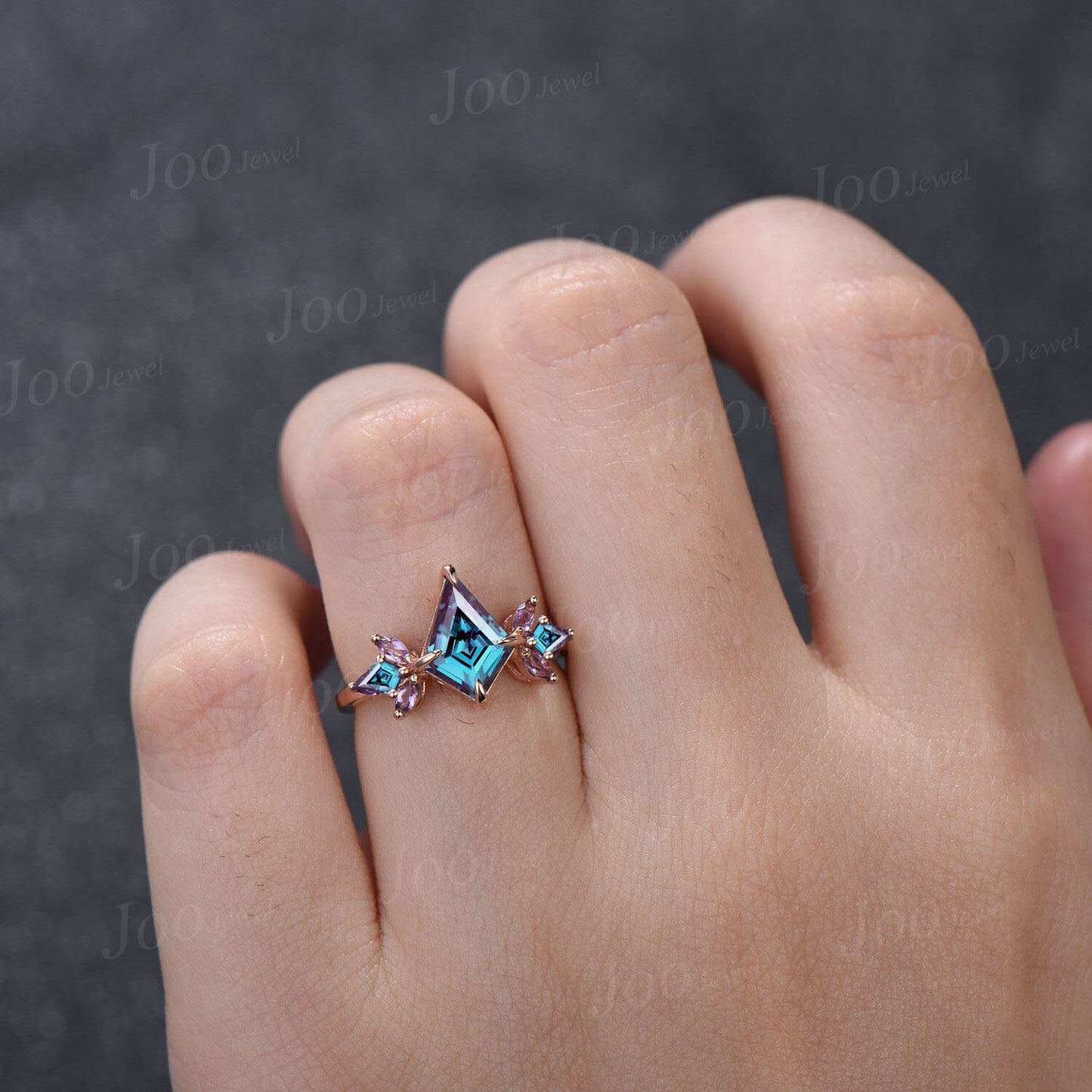 Kite Alexandrite Engagement Ring 14K Rose Gold Cluster Marquise Amethyst Wedding Ring Art Deco Promise Ring Vintage Gemstone Jewelry Gifts