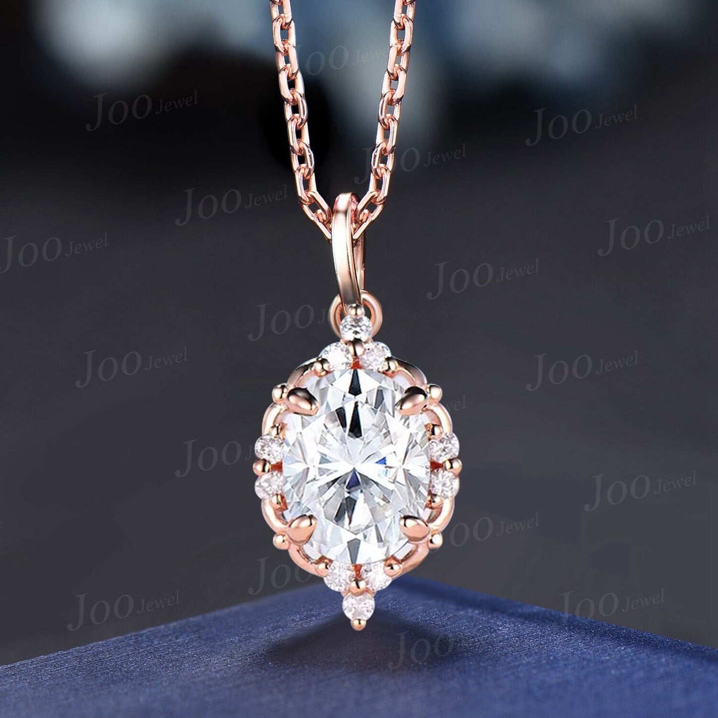 Nature Inspired Moissanite Pendant Necklace 14K Gold April Birthstone Necklace Twig Halo Moissanite Jewelry Sterling Silver Oval Necklaces