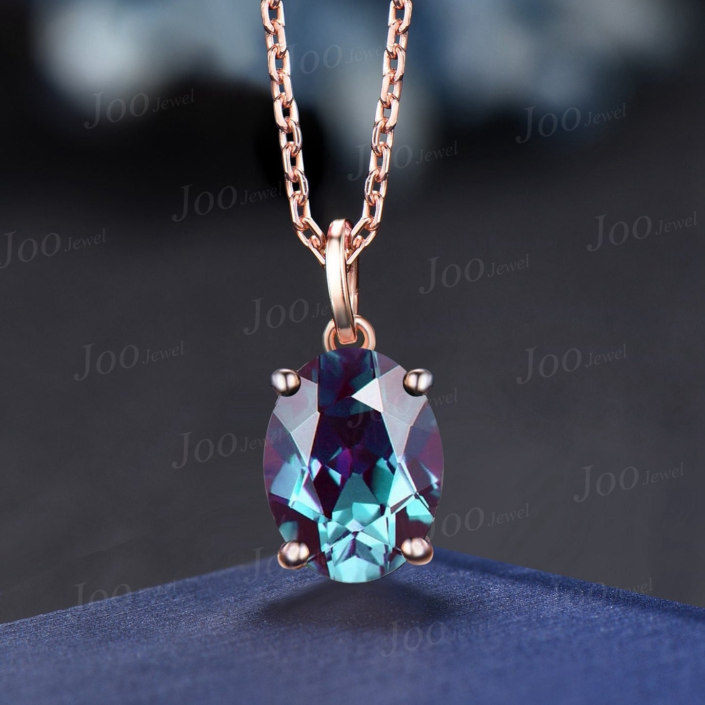 7*9mm Oval Color-Change Alexandrite Pendant Silver/14K/18K Solid Gold June Birthstone Wedding Necklace Alexandrite Solitaire Chain Necklace