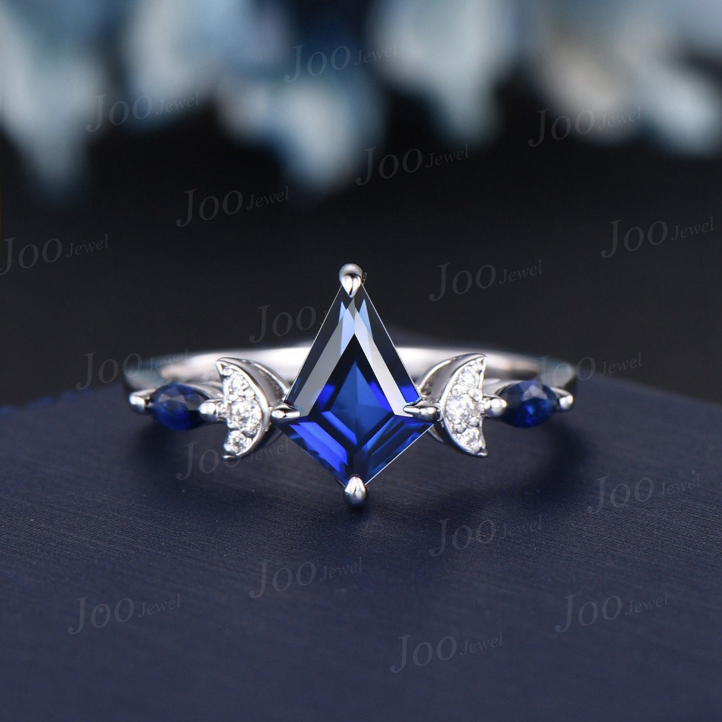 Kite Blue Sapphire Engagement Ring Set White Gold September Birthstone Wedding Ring Trinity Celtic Knot Blue Sapphire Moissanite Bridal Ring