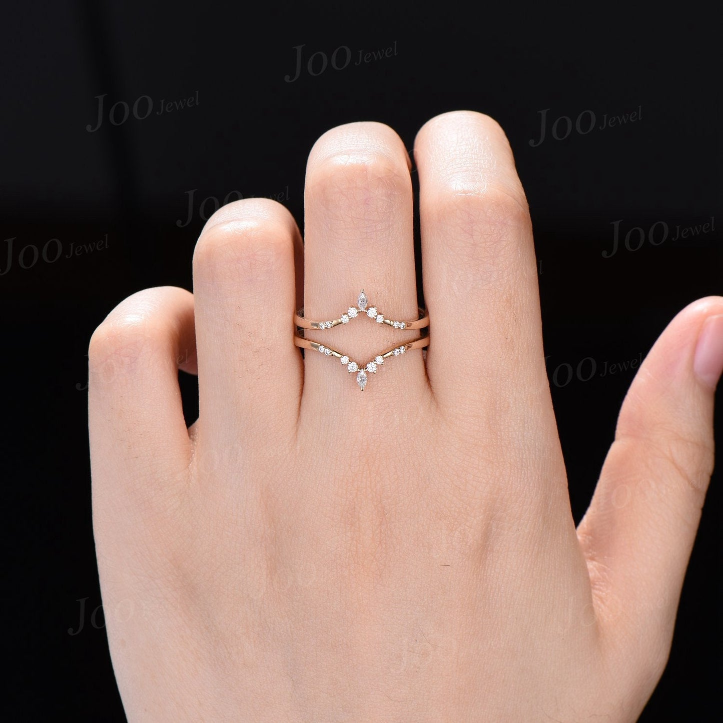 Double Curved Moissanite Wedding Band 14K Gold Enhancer Stacking Matching Nesting Band Bridal Wedding Promise Ring Jacket Anniversary Gifts